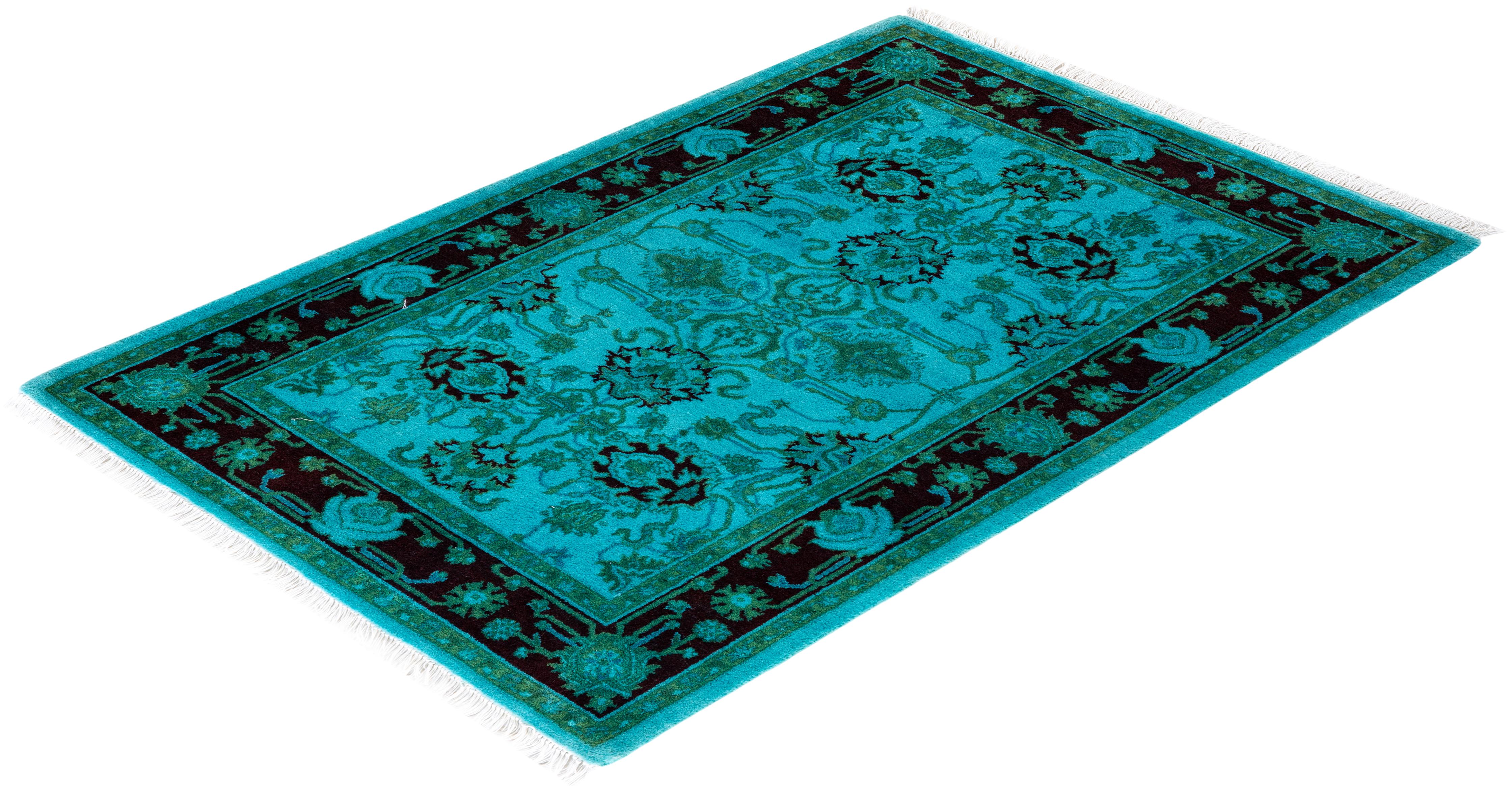 Tappeto contemporaneo in lana sovratinta annodata a mano di colore blu in vendita 2