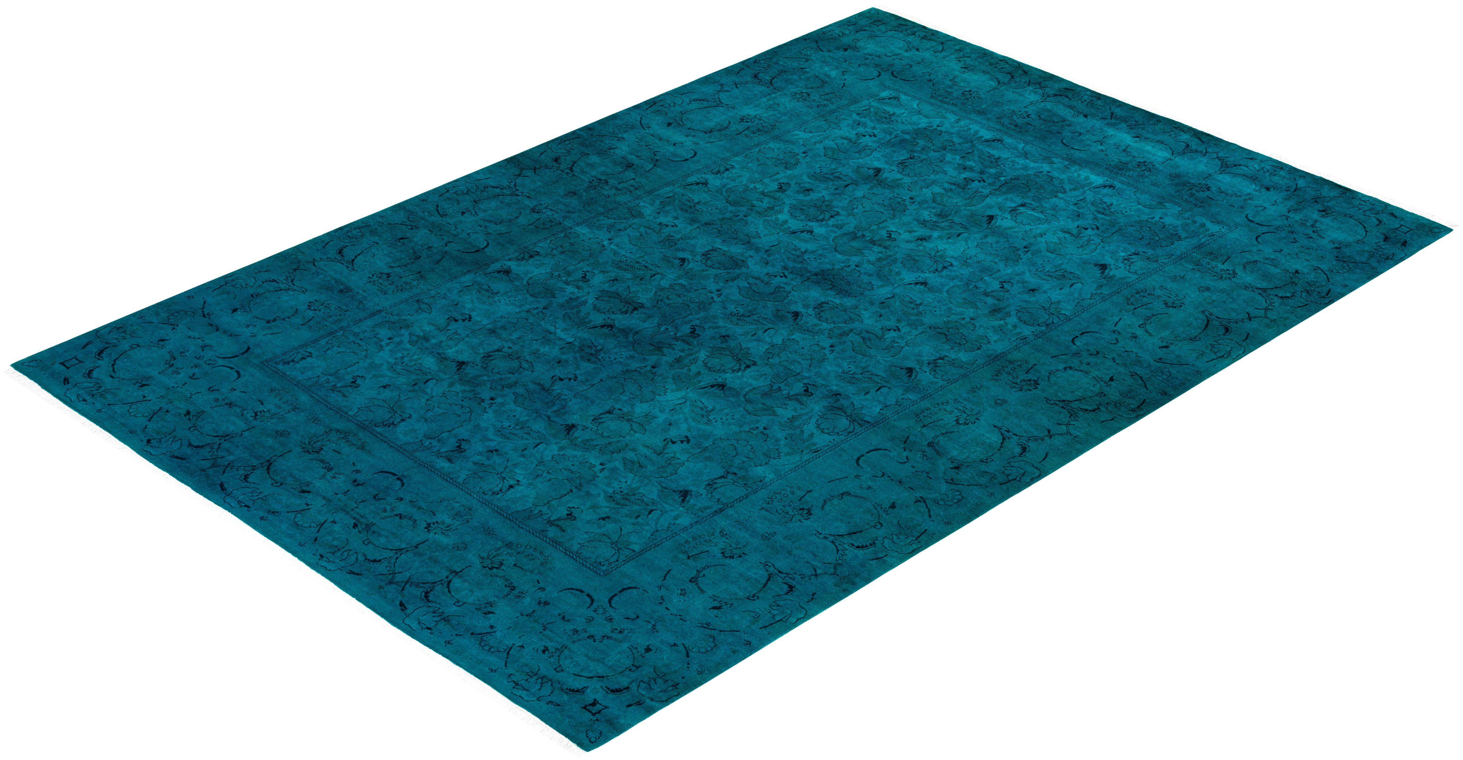 Alfombra de lana teñida a mano contemporánea azul en venta 2