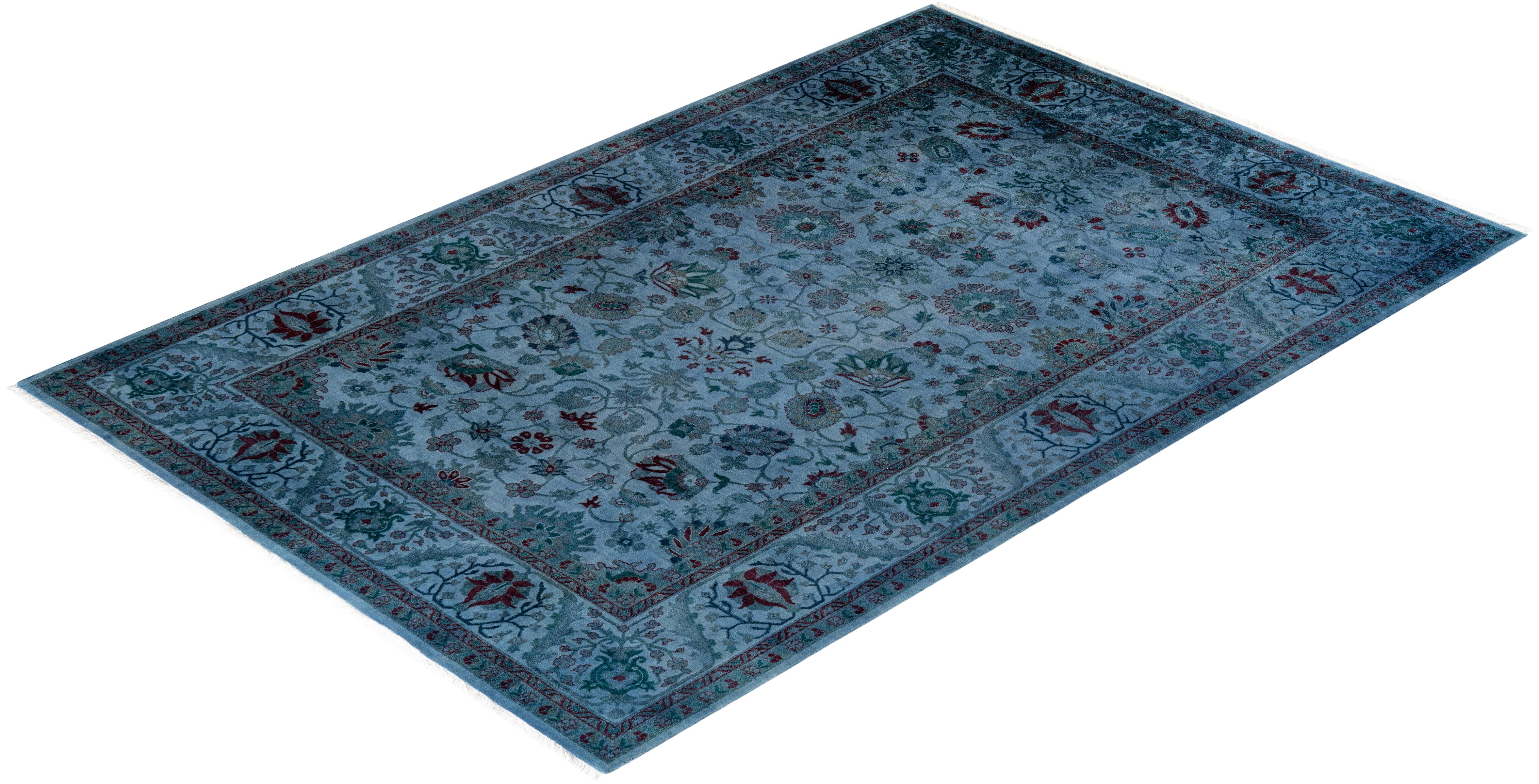 Tappeto contemporaneo in lana sovratinta annodata a mano di colore blu in vendita 2