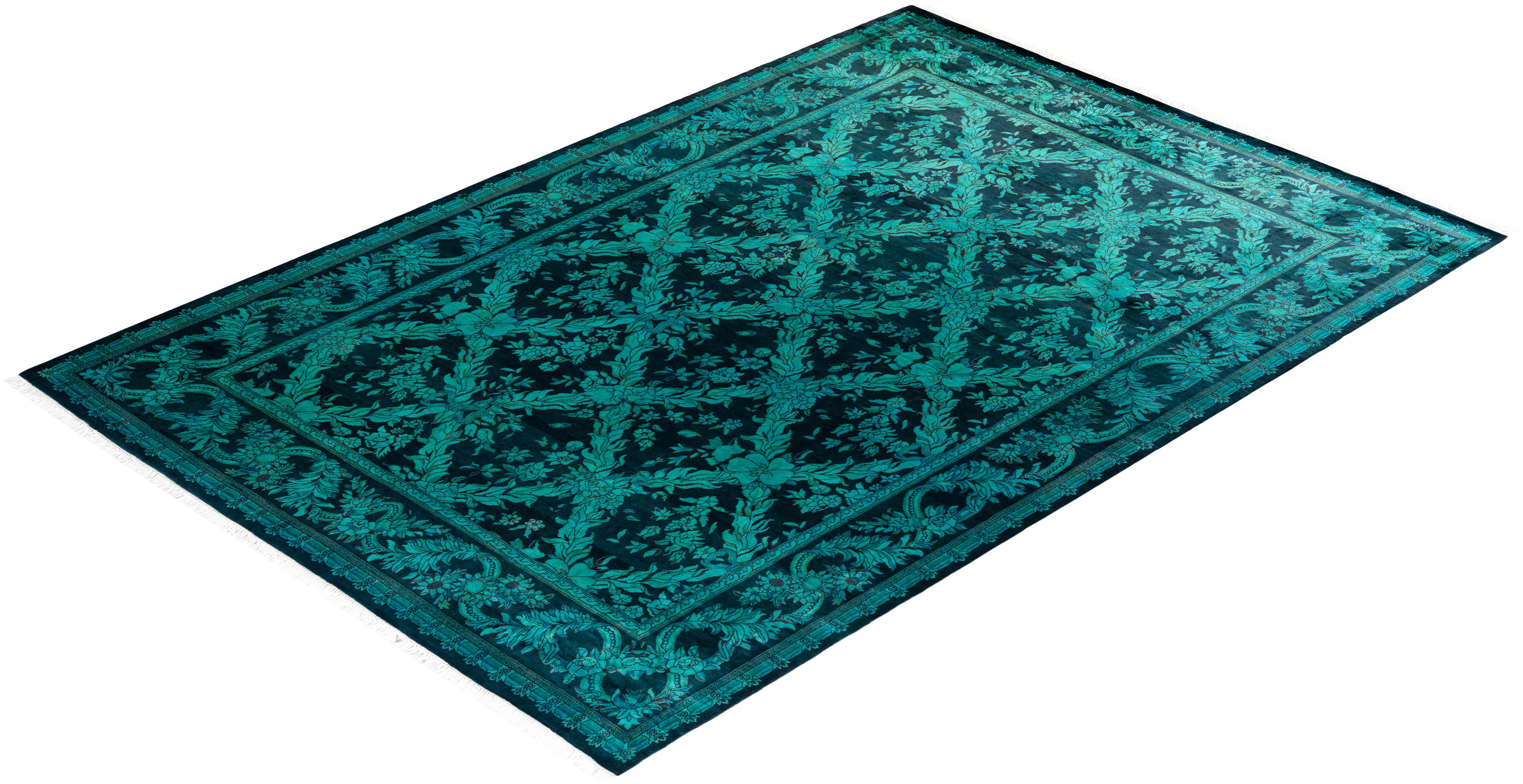 Tappeto contemporaneo in lana sovratinta annodata a mano di colore blu in vendita 2