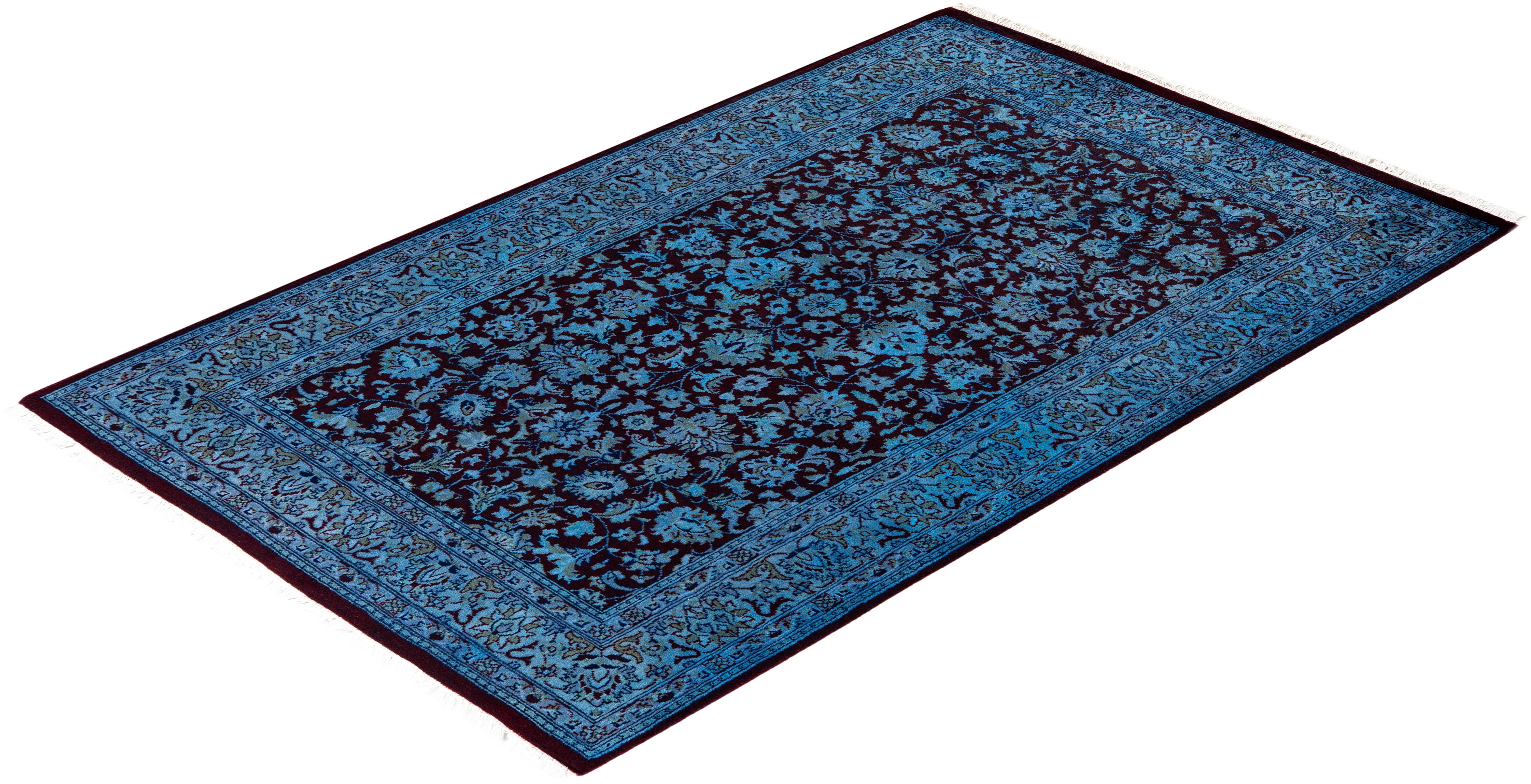 Tappeto contemporaneo in lana sovratinta annodata a mano di colore blu in vendita 2