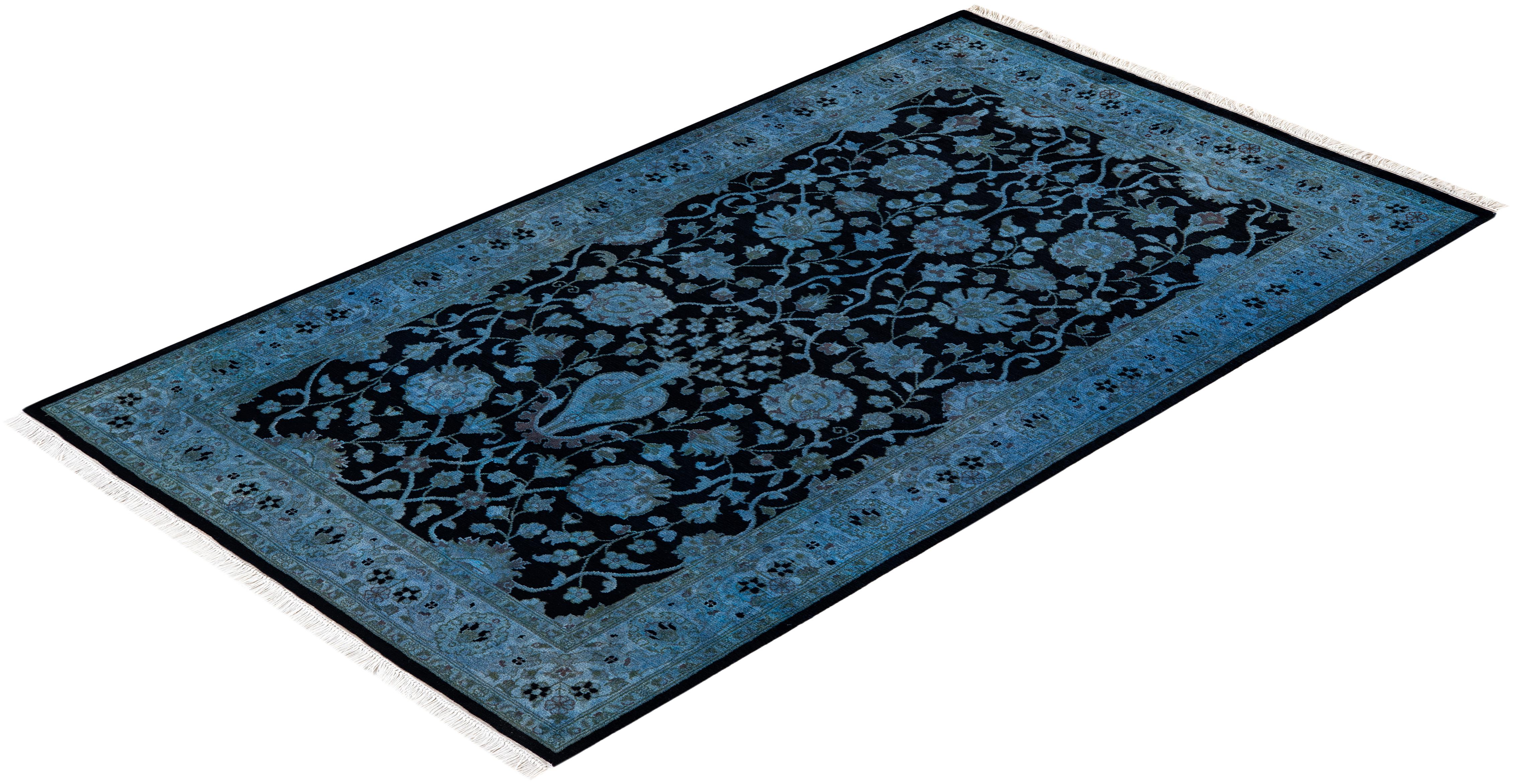 Contemporary Overdyed Hand Knotted Wool Blue Area Rug im Angebot 2