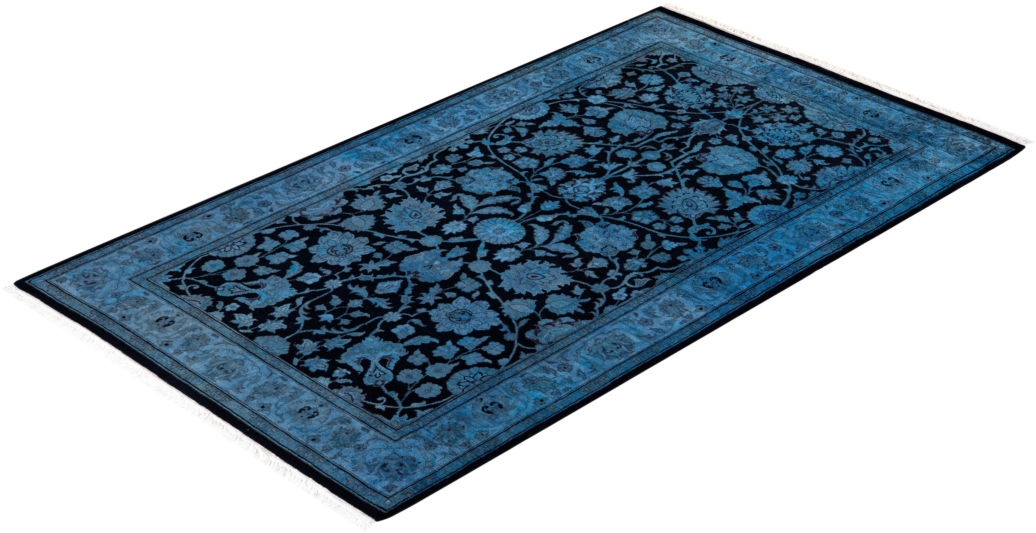 Contemporary Overdyed Hand Knotted Wool Blue Area Rug im Angebot 2