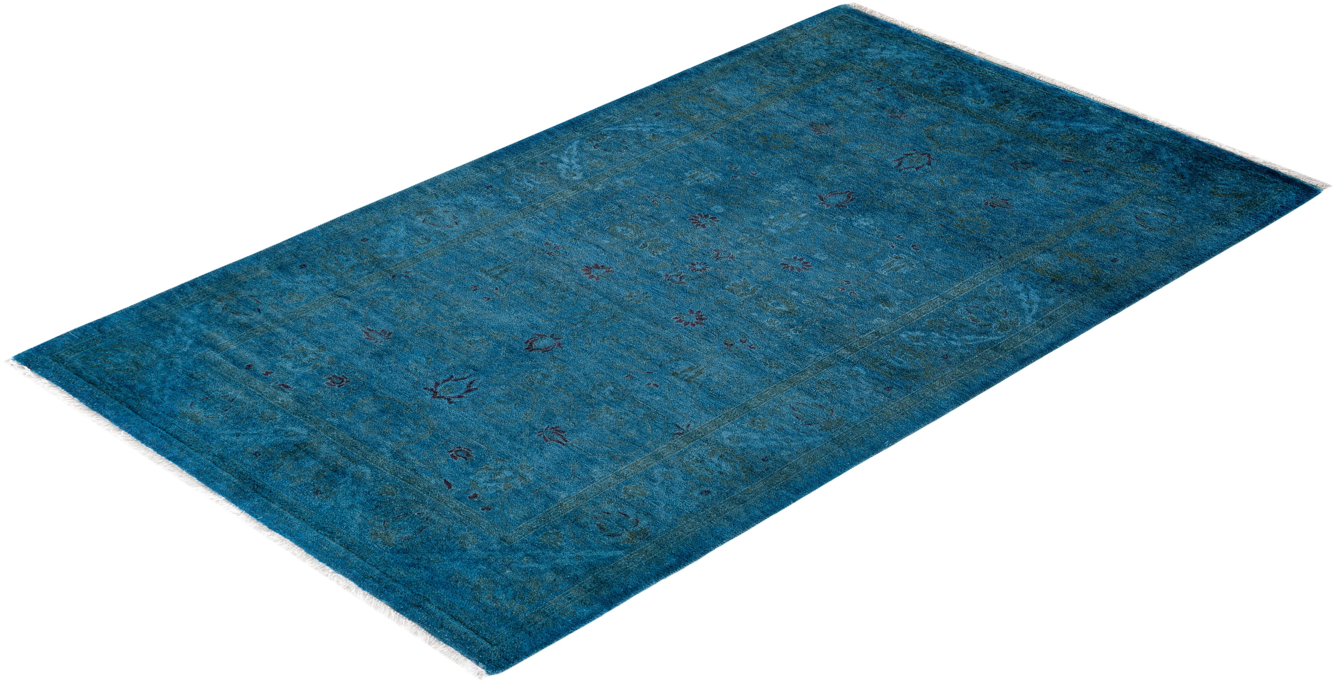 Tappeto contemporaneo in lana sovratinta annodata a mano di colore blu in vendita 2