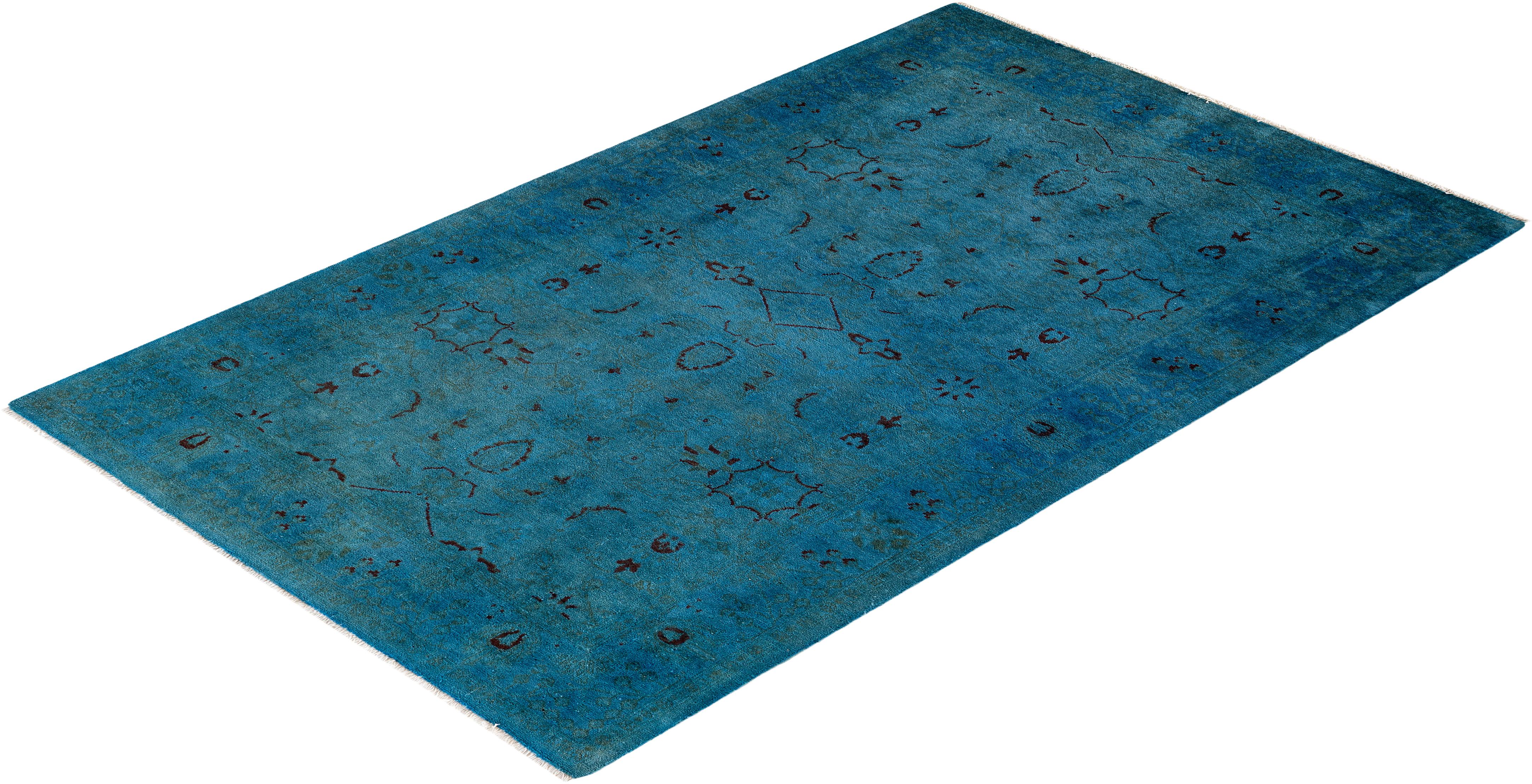 Contemporary Overdyed Hand Knotted Wool Blue Area Rug For Sale 4