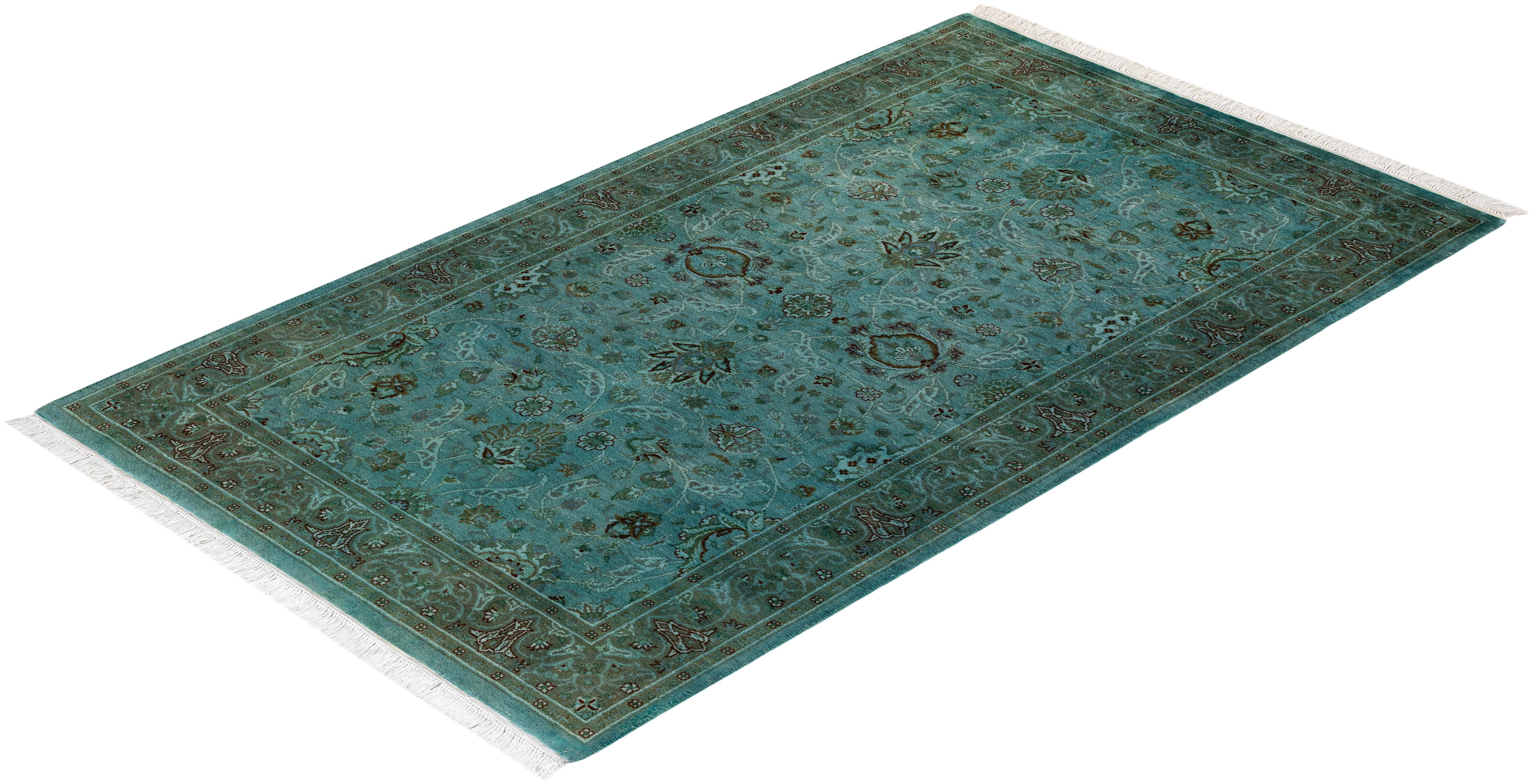 Tappeto contemporaneo in lana sovratinta annodata a mano di colore blu in vendita 2