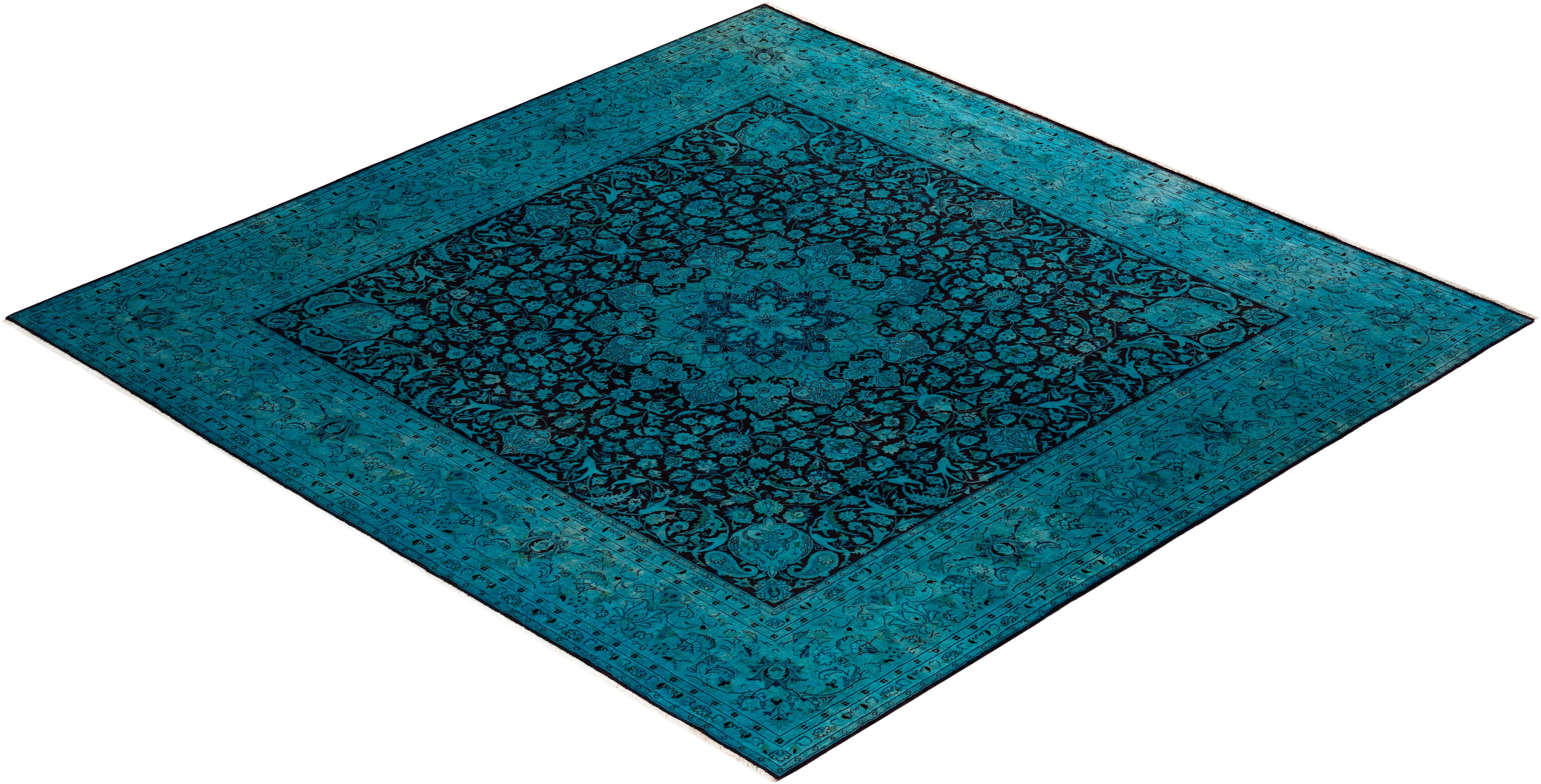 Tappeto contemporaneo in lana sovratinta annodata a mano di colore blu in vendita 2