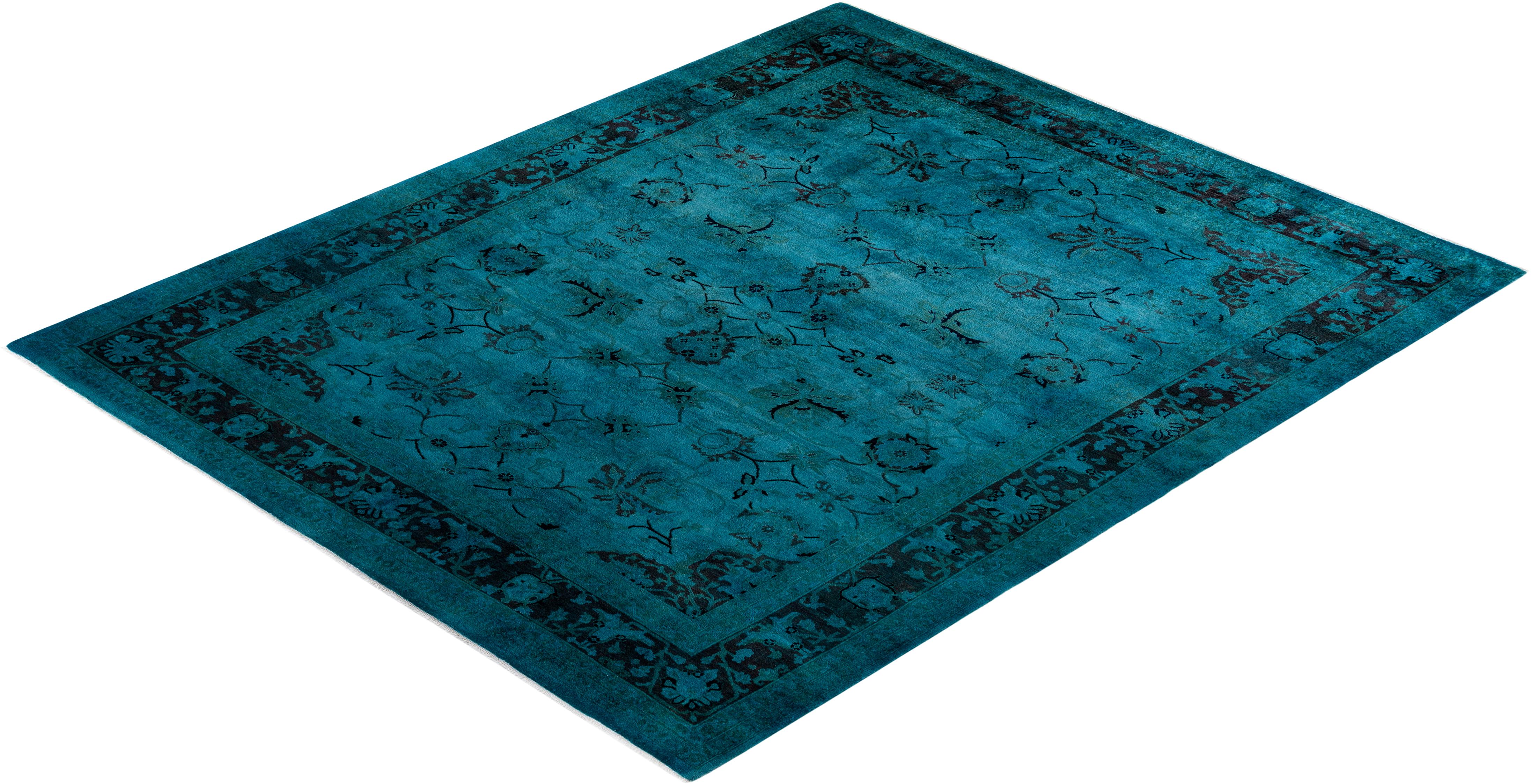 Tappeto contemporaneo in lana sovratinta annodata a mano di colore blu in vendita 2