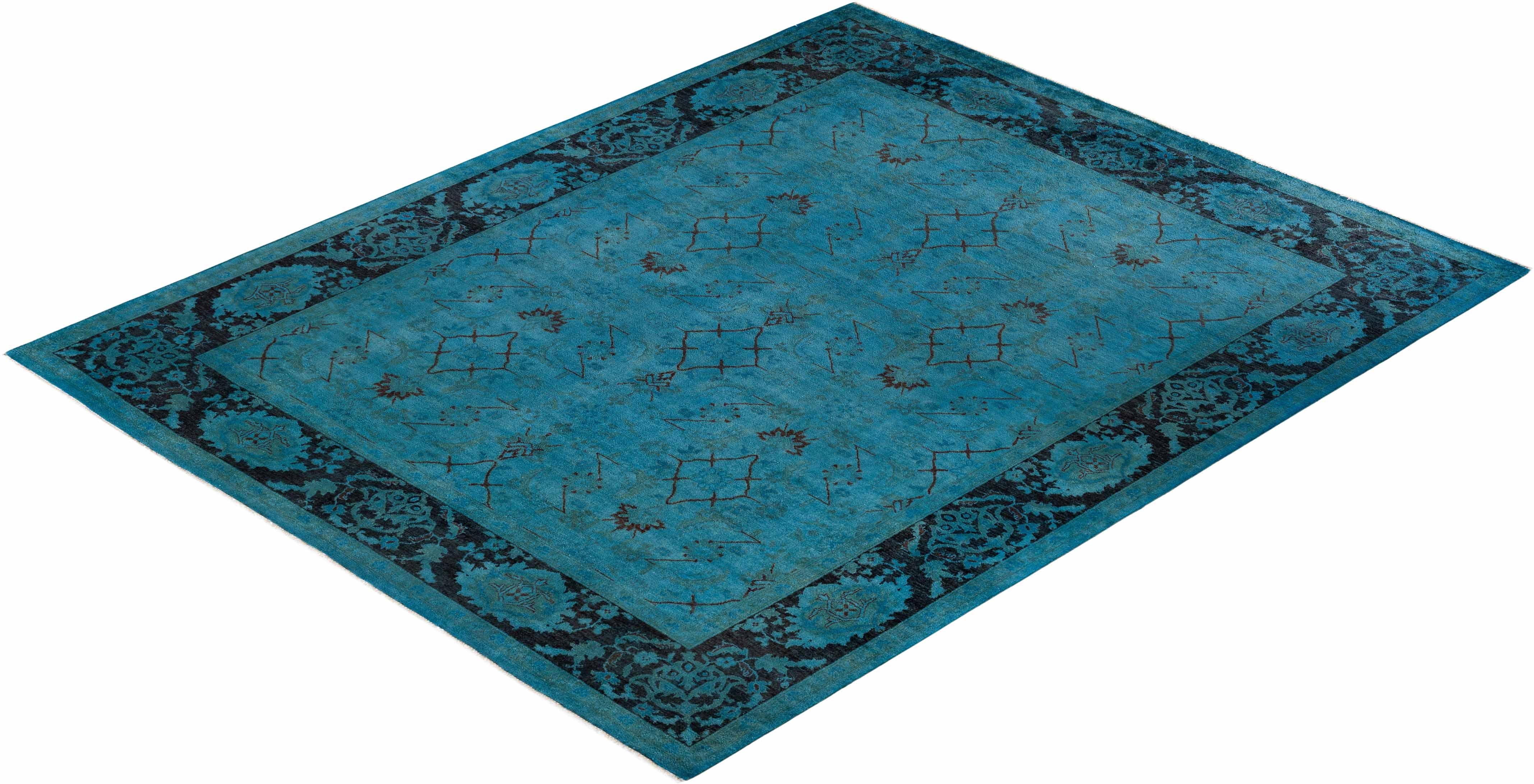 Tappeto contemporaneo in lana sovratinta annodata a mano di colore blu in vendita 2