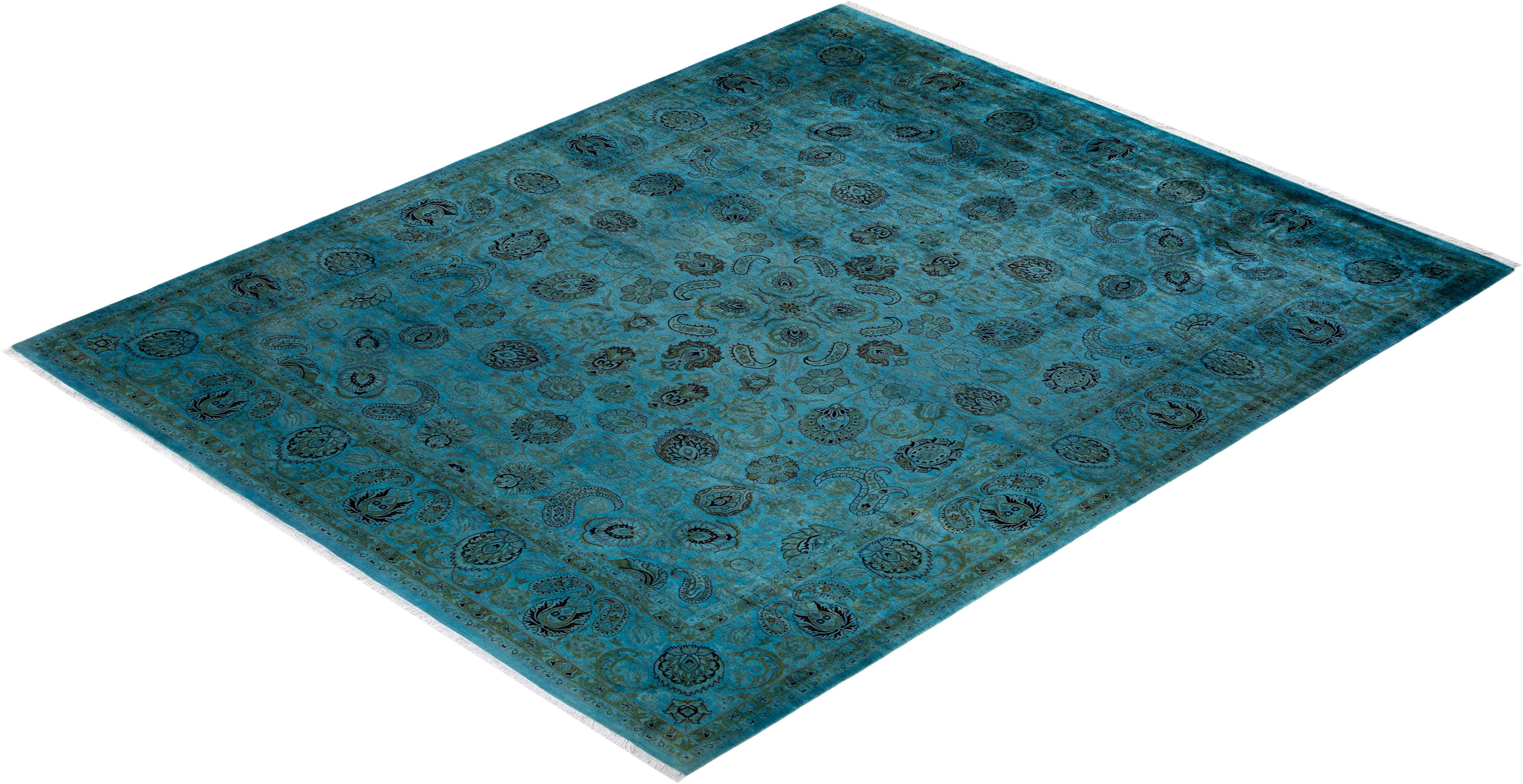 Contemporary Overdyed Hand Knotted Wool Blue Area Rug im Angebot 2