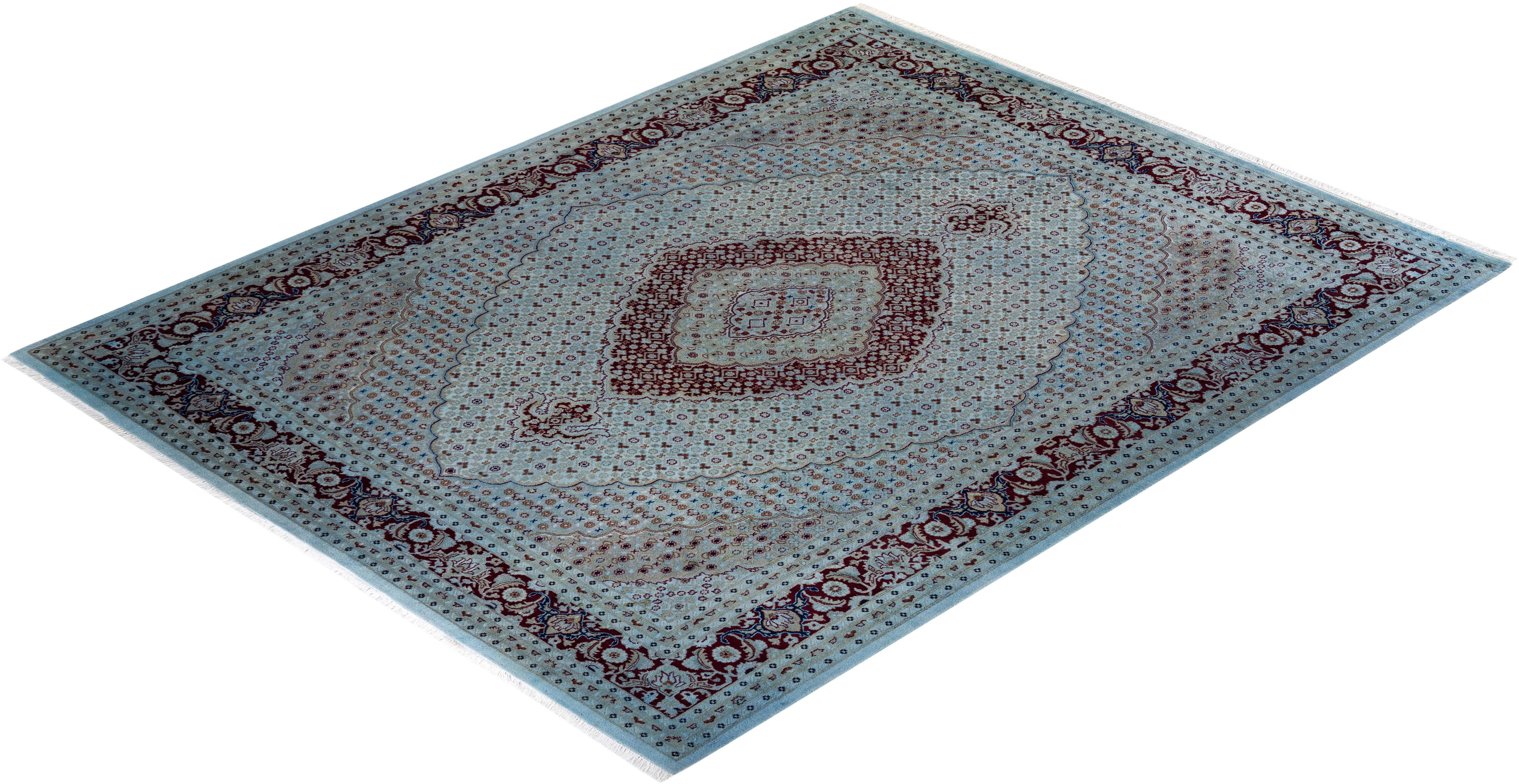 Contemporary Overdyed Hand Knotted Wool Blue Area Rug im Angebot 2