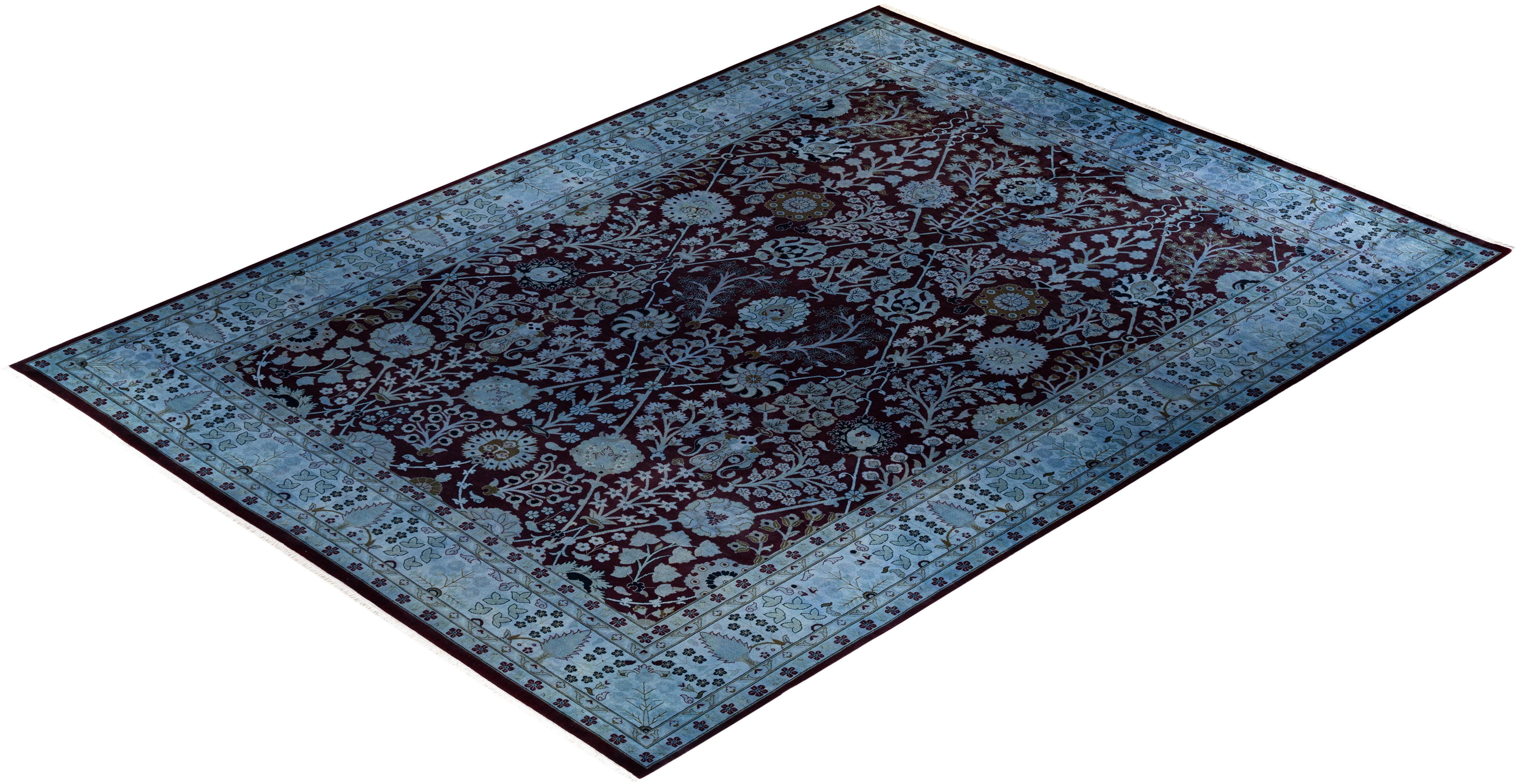 Contemporary Overdyed Hand Knotted Wool Blue Area Rug im Angebot 2