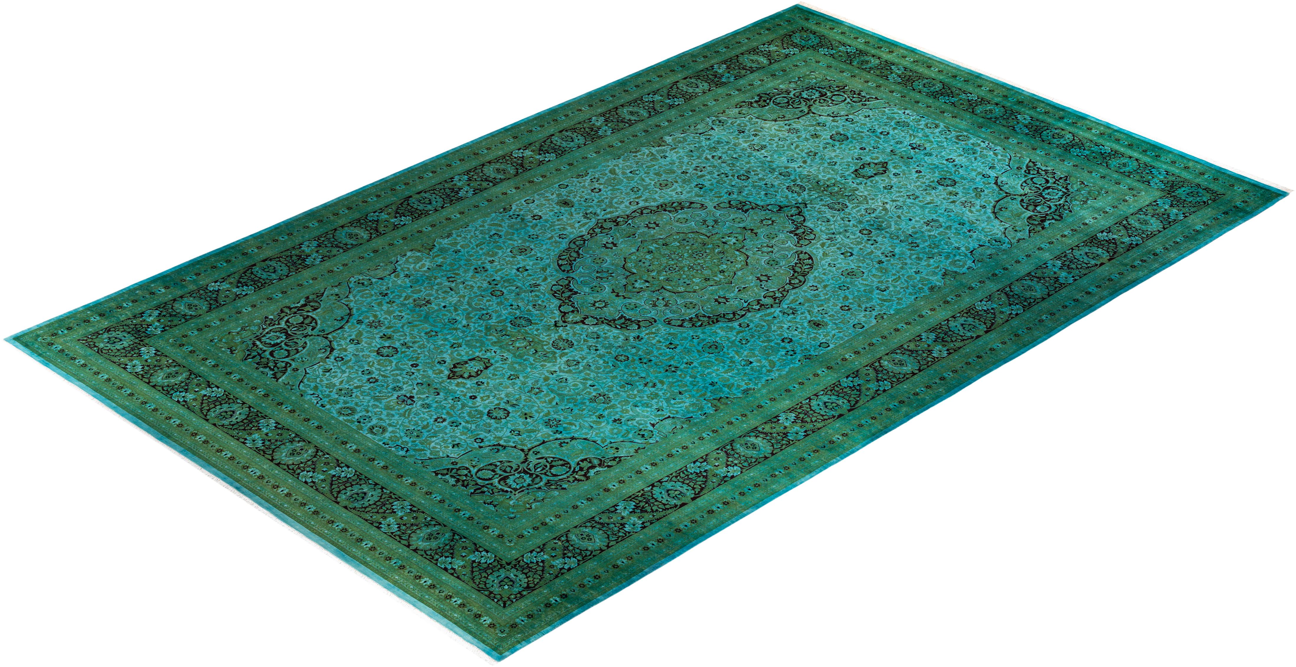 Tappeto contemporaneo in lana sovratinta annodata a mano di colore blu in vendita 2