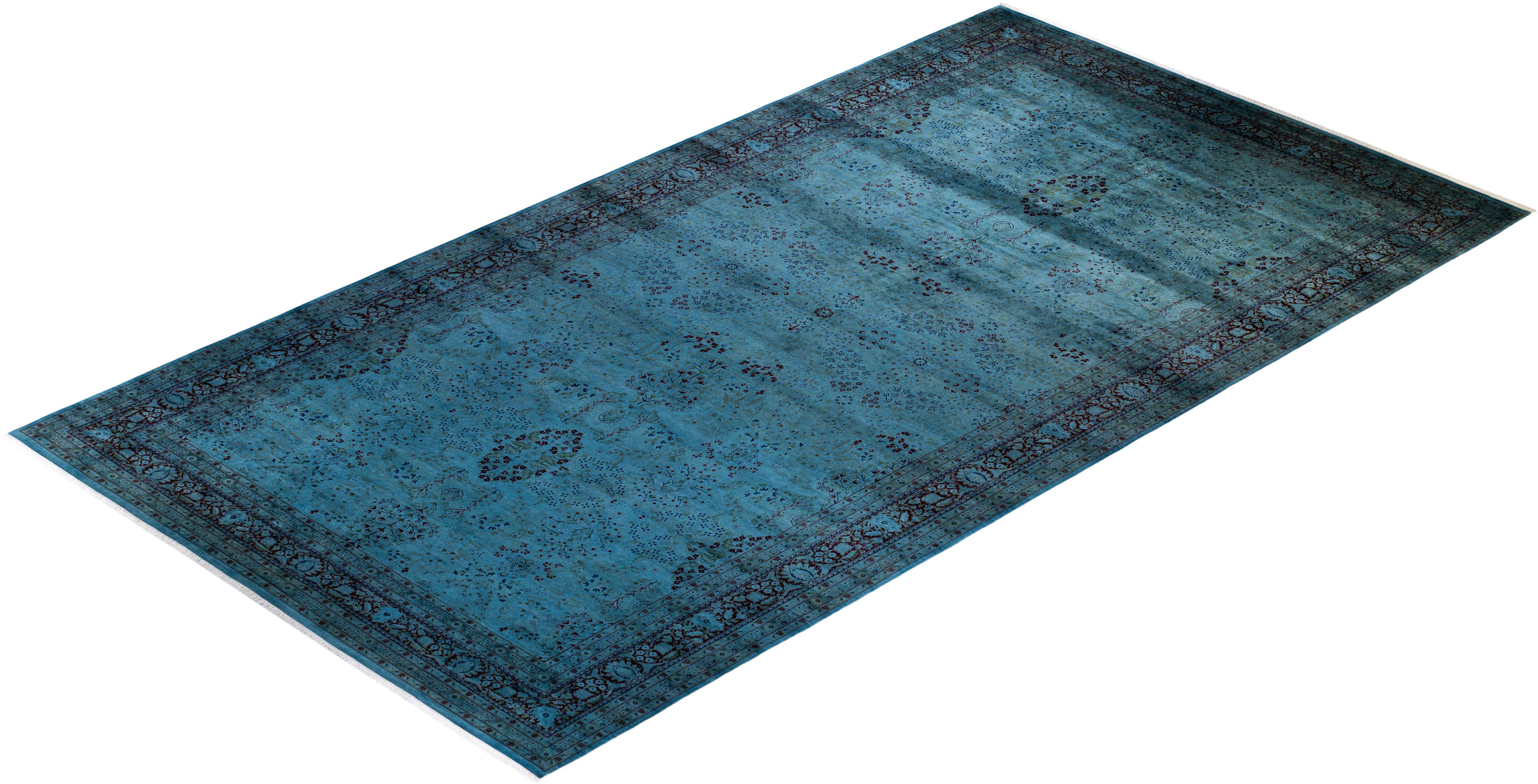 Tappeto contemporaneo in lana sovratinta annodata a mano di colore blu in vendita 2
