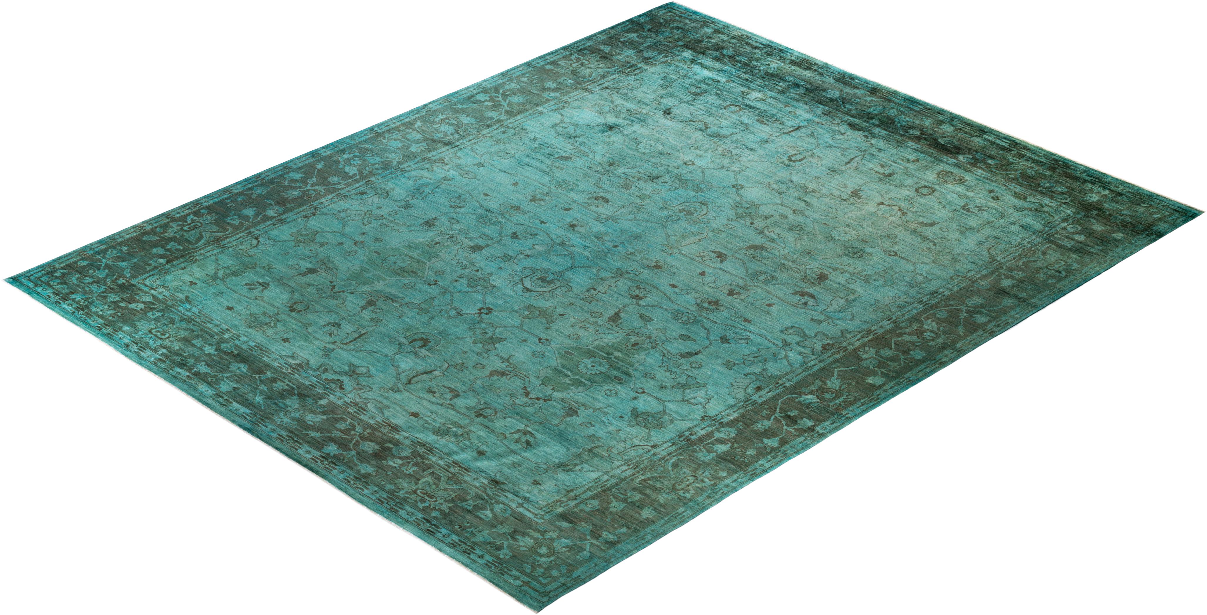 Tapis de sol contemporain en laine surteinte nouée à la main, bleu en vente 2