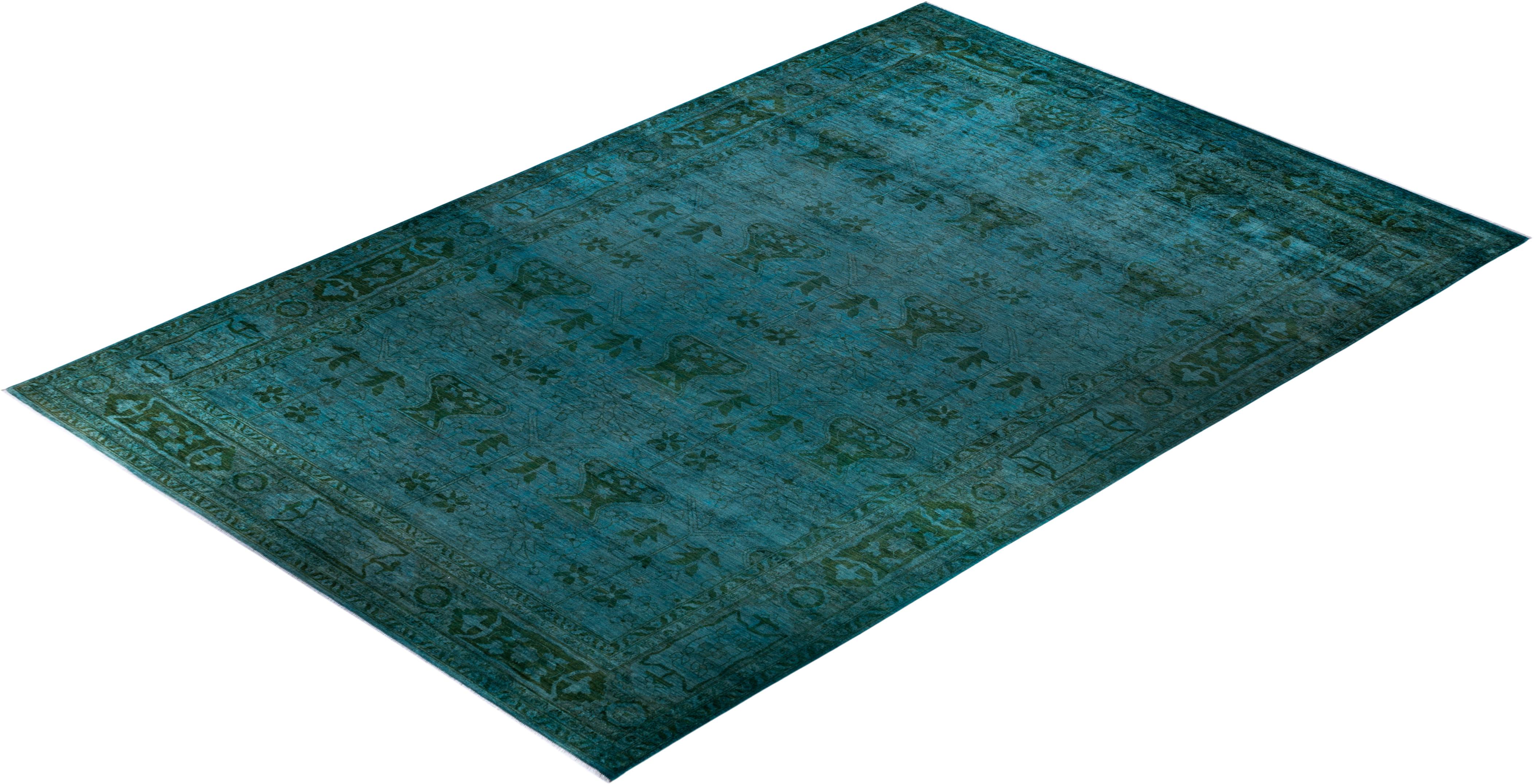 Alfombra de lana teñida a mano contemporánea azul en venta 2