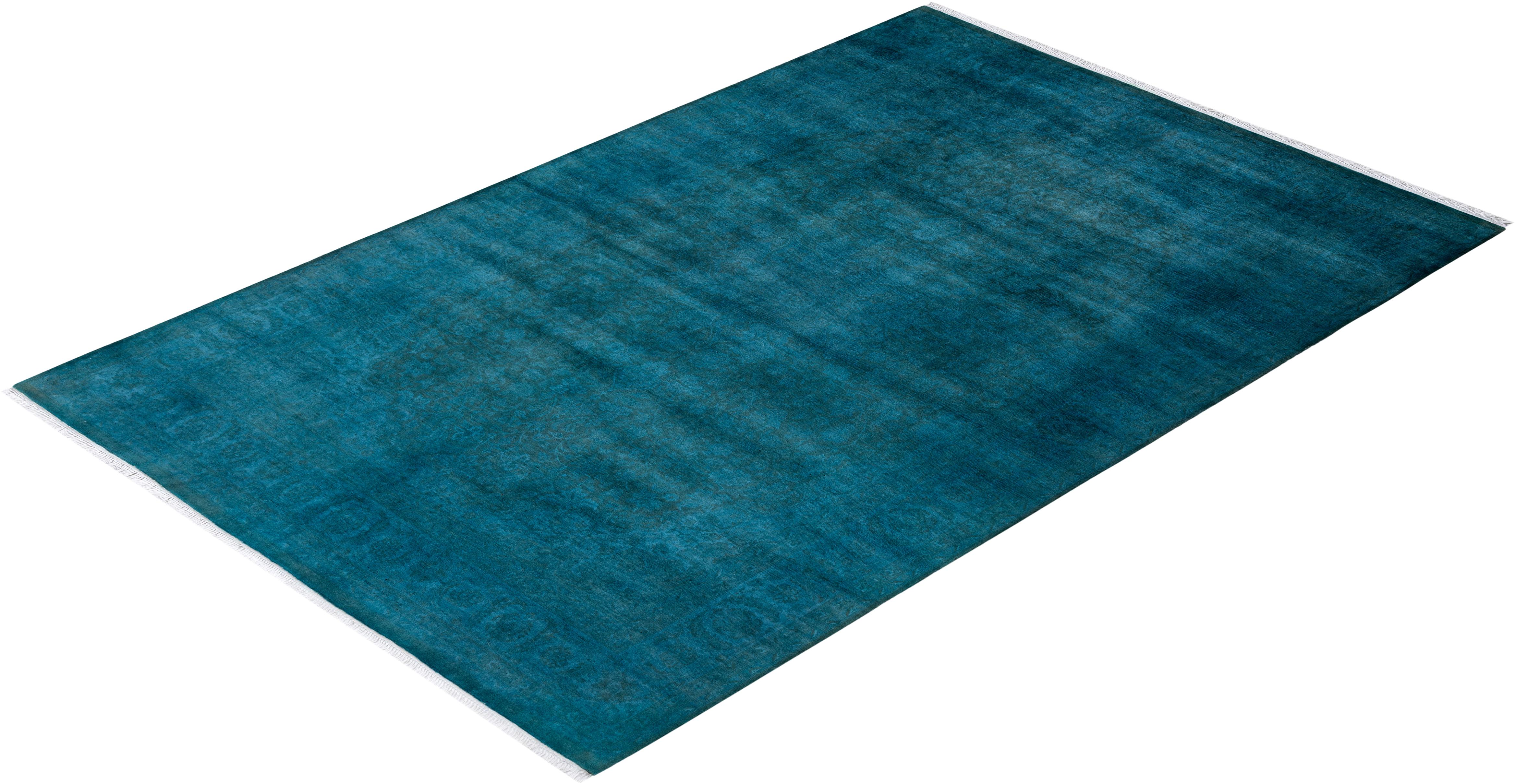 Tappeto contemporaneo in lana sovratinta annodata a mano di colore blu in vendita 2
