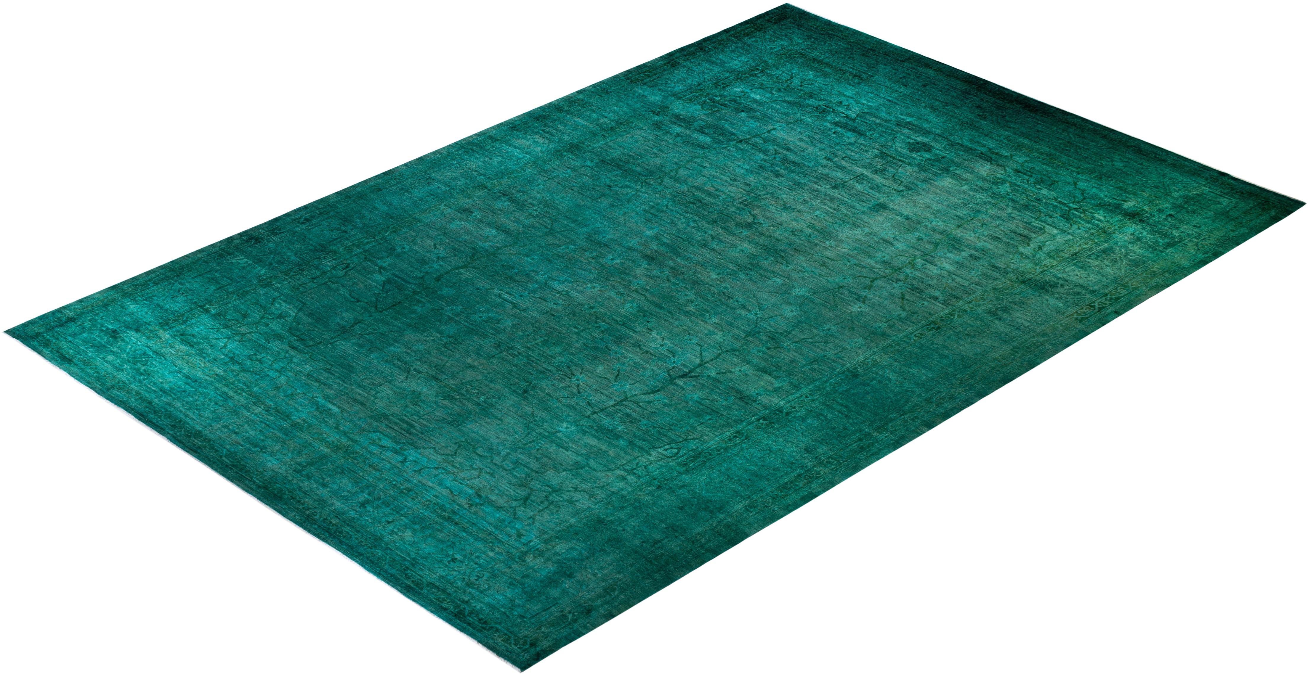 Contemporary Overdyed Hand Knotted Wool Blue Area Rug For Sale 4