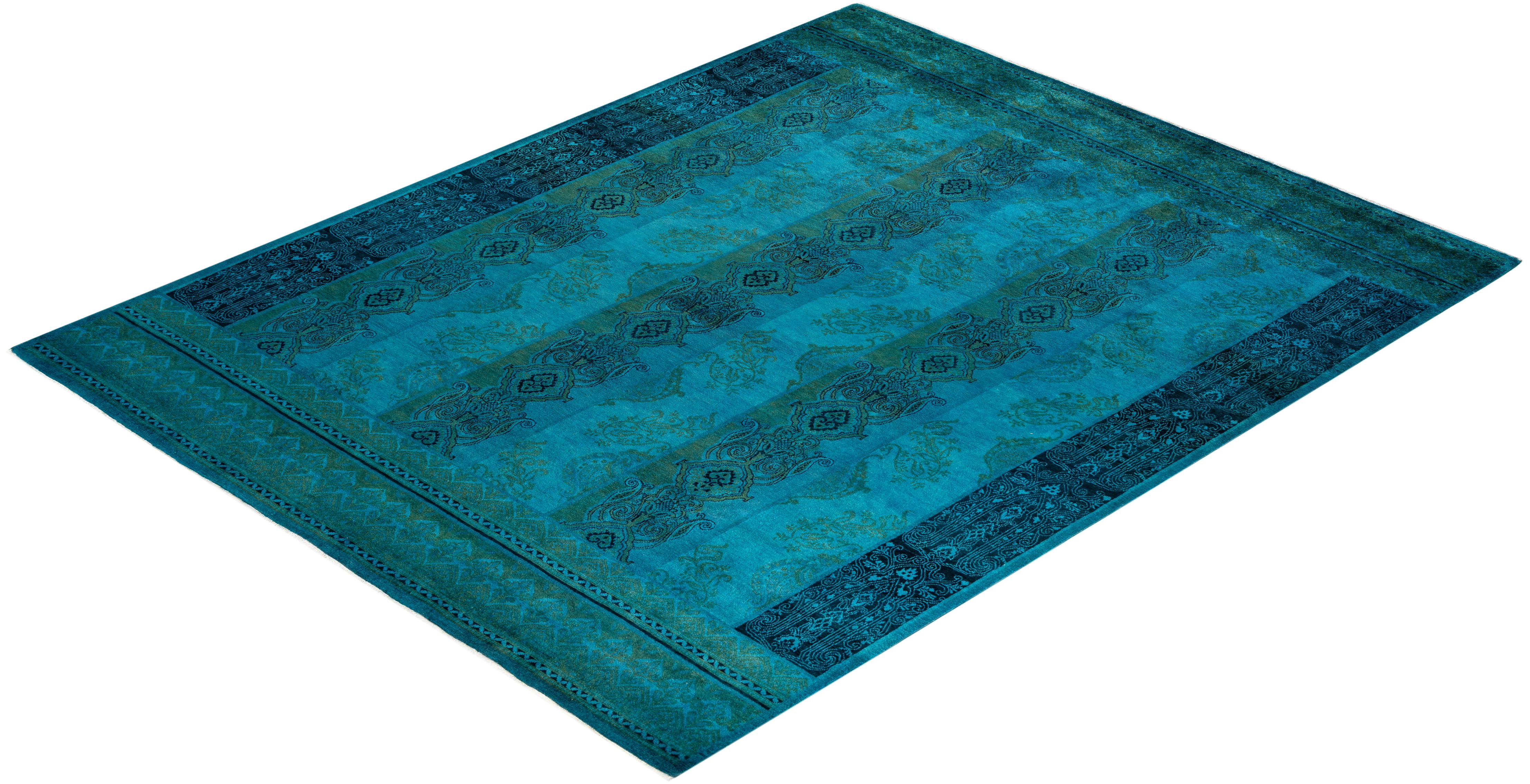 Contemporary Overdyed Hand Knotted Wool Blue Area Rug im Angebot 2