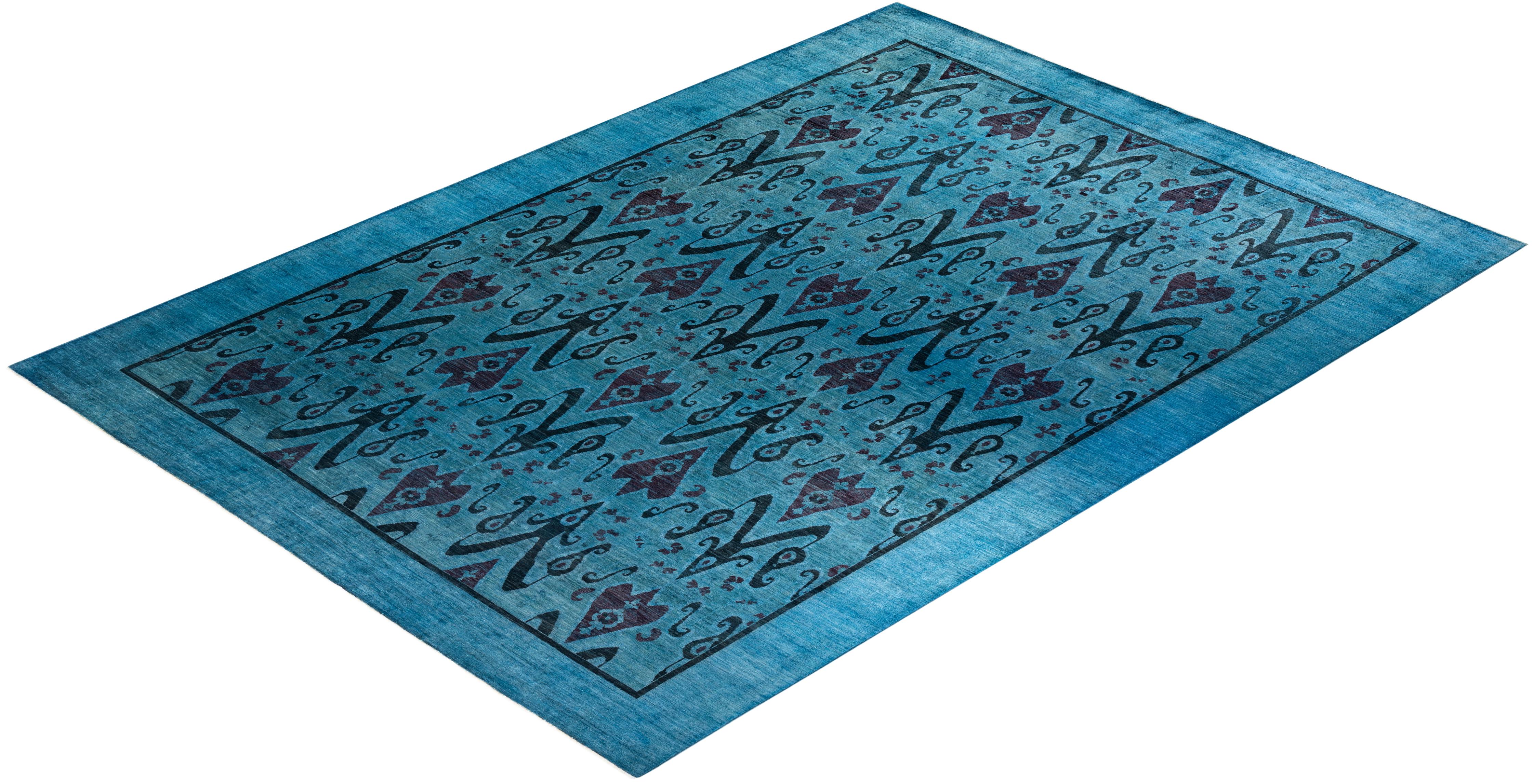 Tappeto contemporaneo in lana sovratinta annodata a mano di colore blu in vendita 2