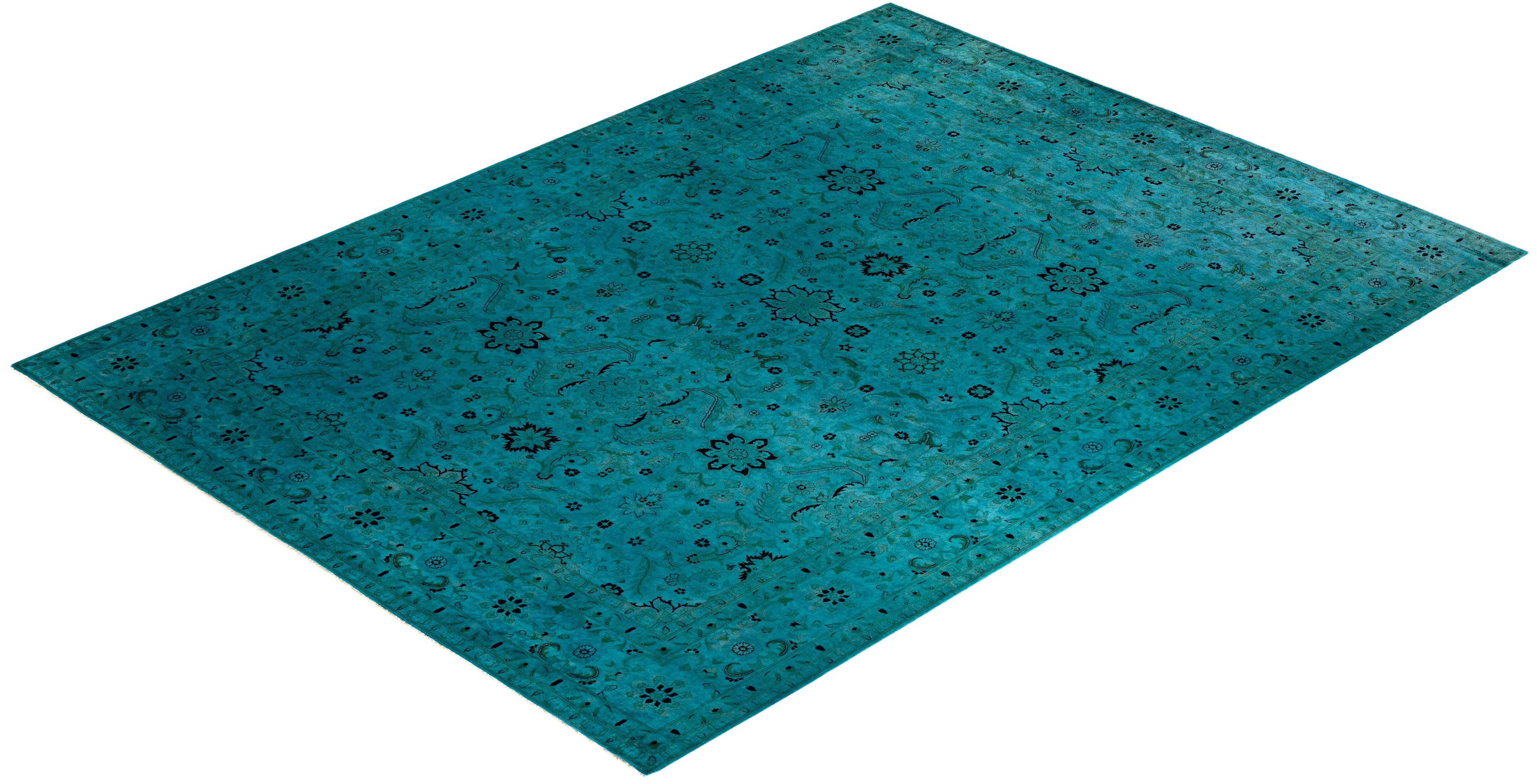 Tappeto contemporaneo in lana sovratinta annodata a mano di colore blu in vendita 2