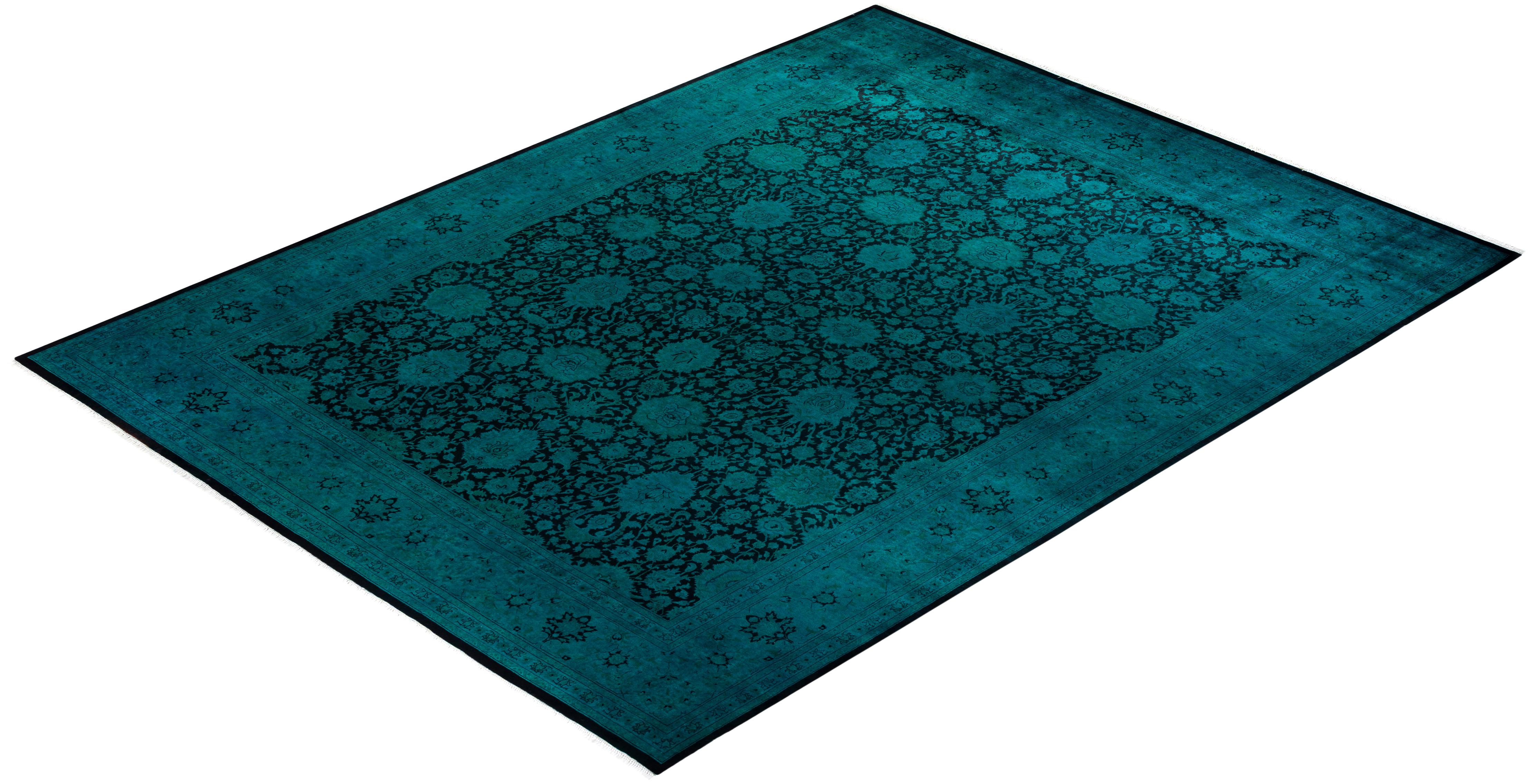 Contemporary Overdyed Hand Knotted Wool Blue Area Rug im Angebot 2