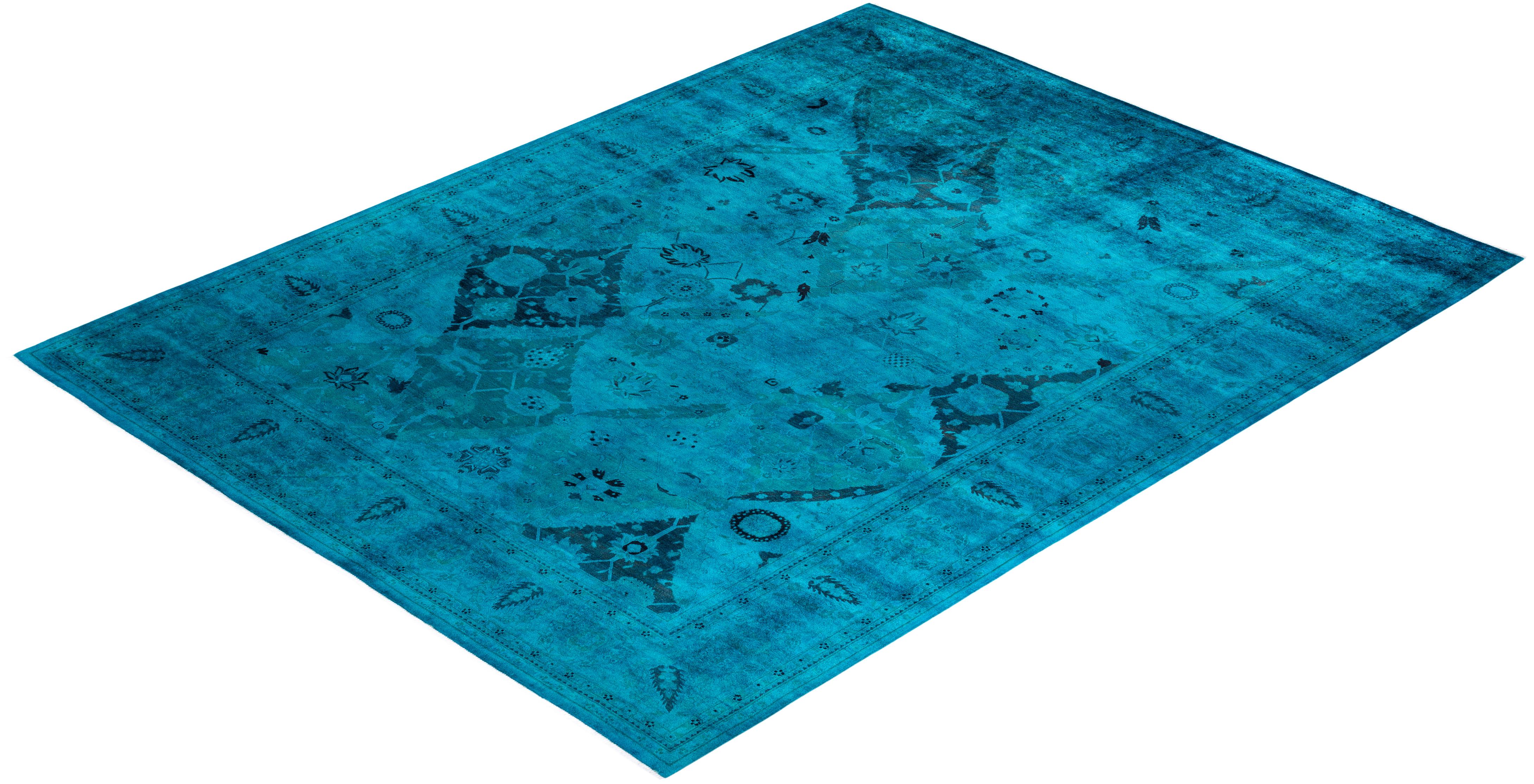 Tappeto contemporaneo in lana sovratinta annodata a mano di colore blu in vendita 2