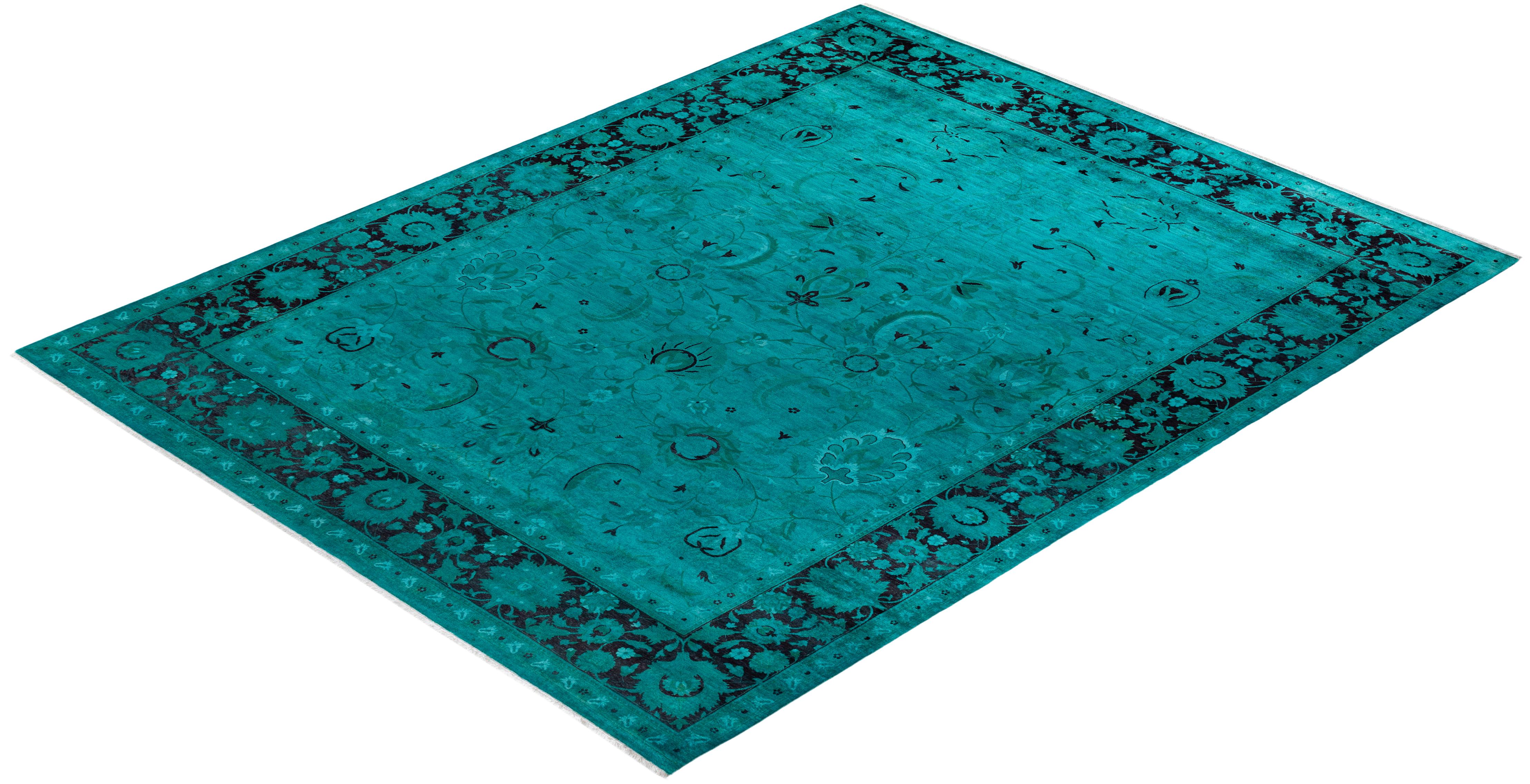 Tappeto contemporaneo in lana sovratinta annodata a mano di colore blu in vendita 2