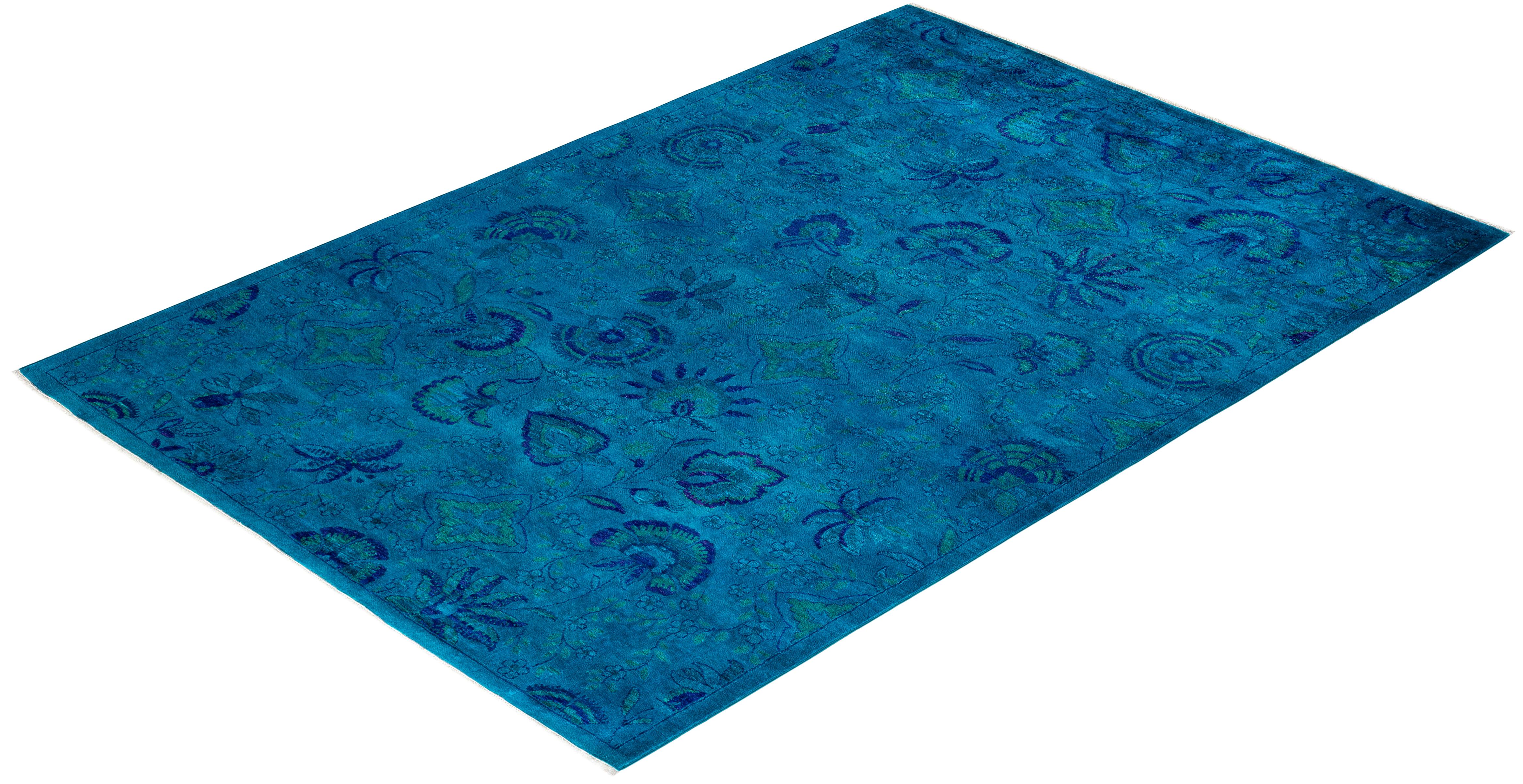 Contemporary Overdyed Hand Knotted Wool Blue Area Rug im Angebot 2