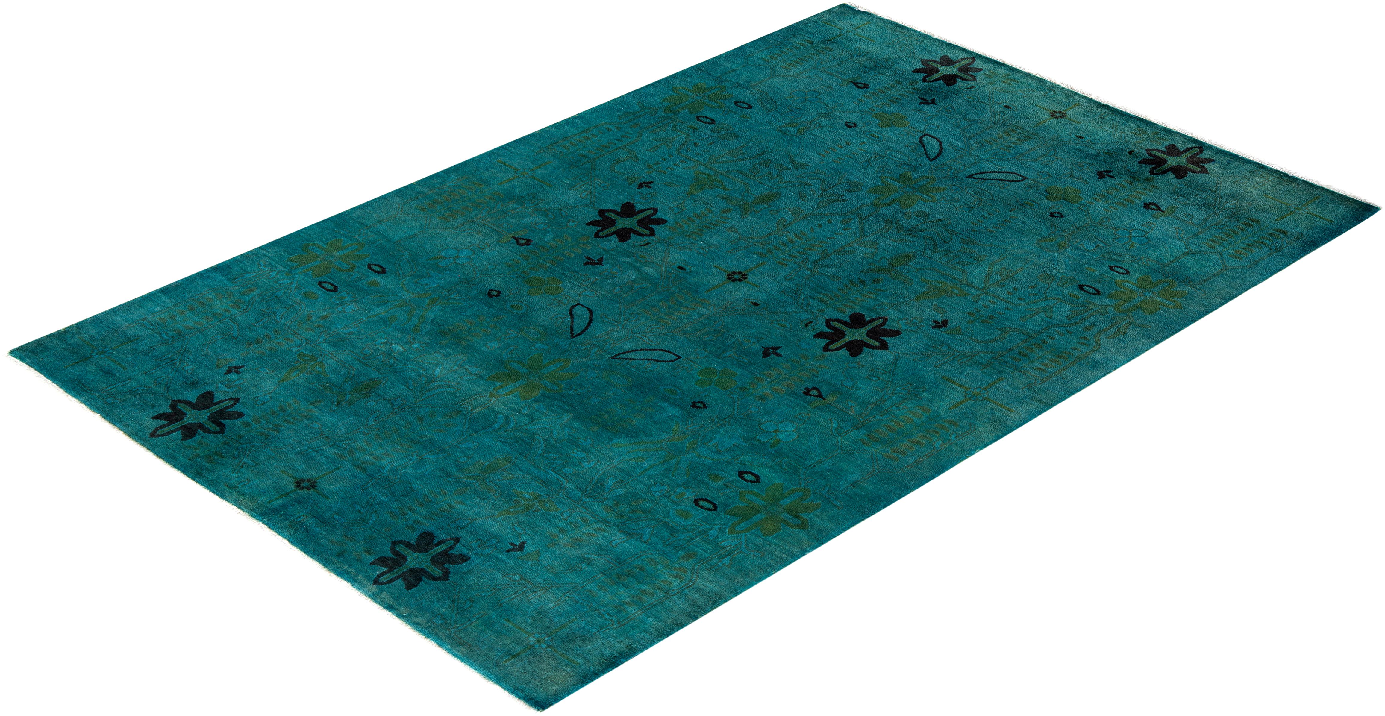 Contemporary Overdyed Hand Knotted Wool Blue Area Rug im Angebot 2