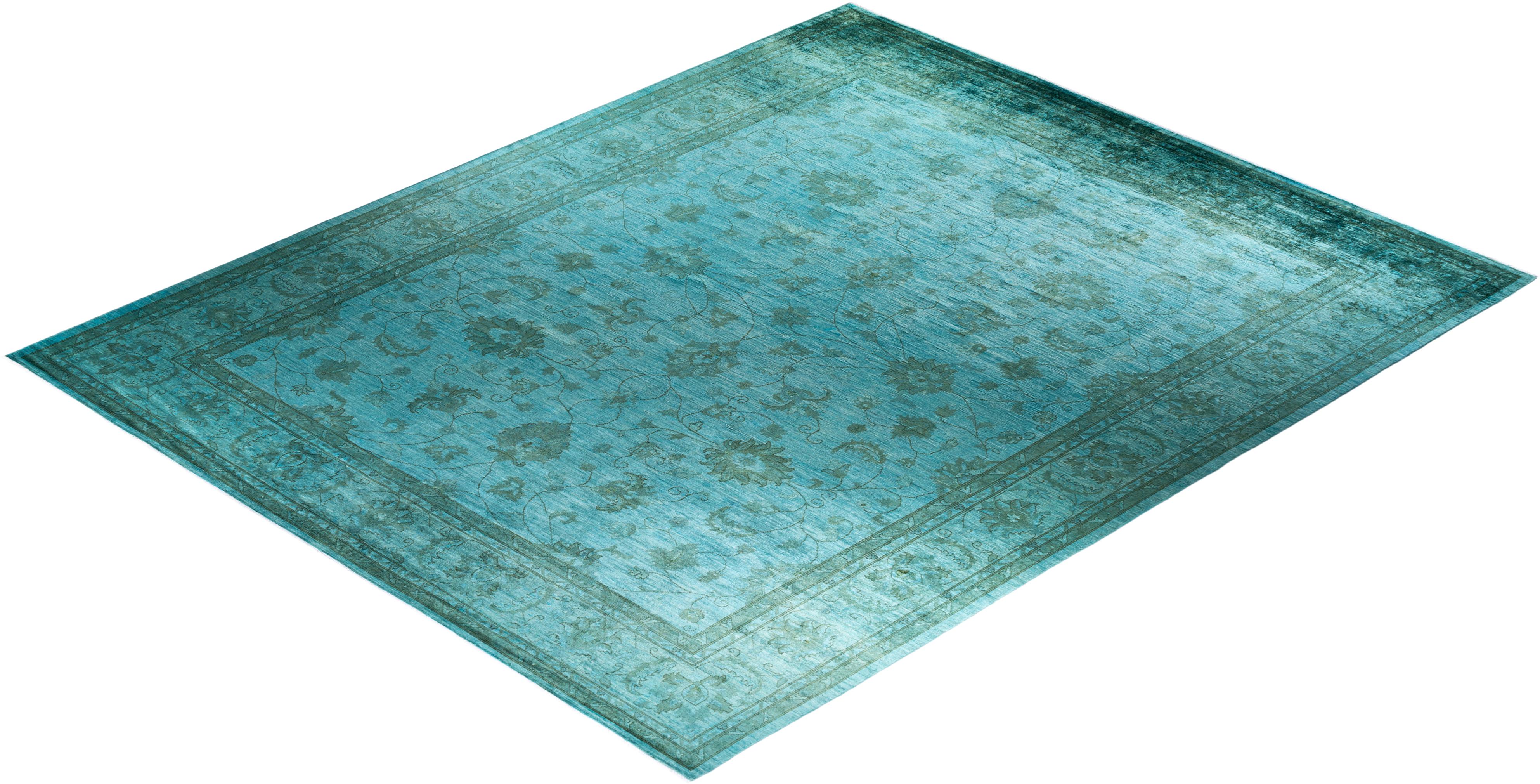 Tappeto contemporaneo in lana sovratinta annodata a mano di colore blu in vendita 2