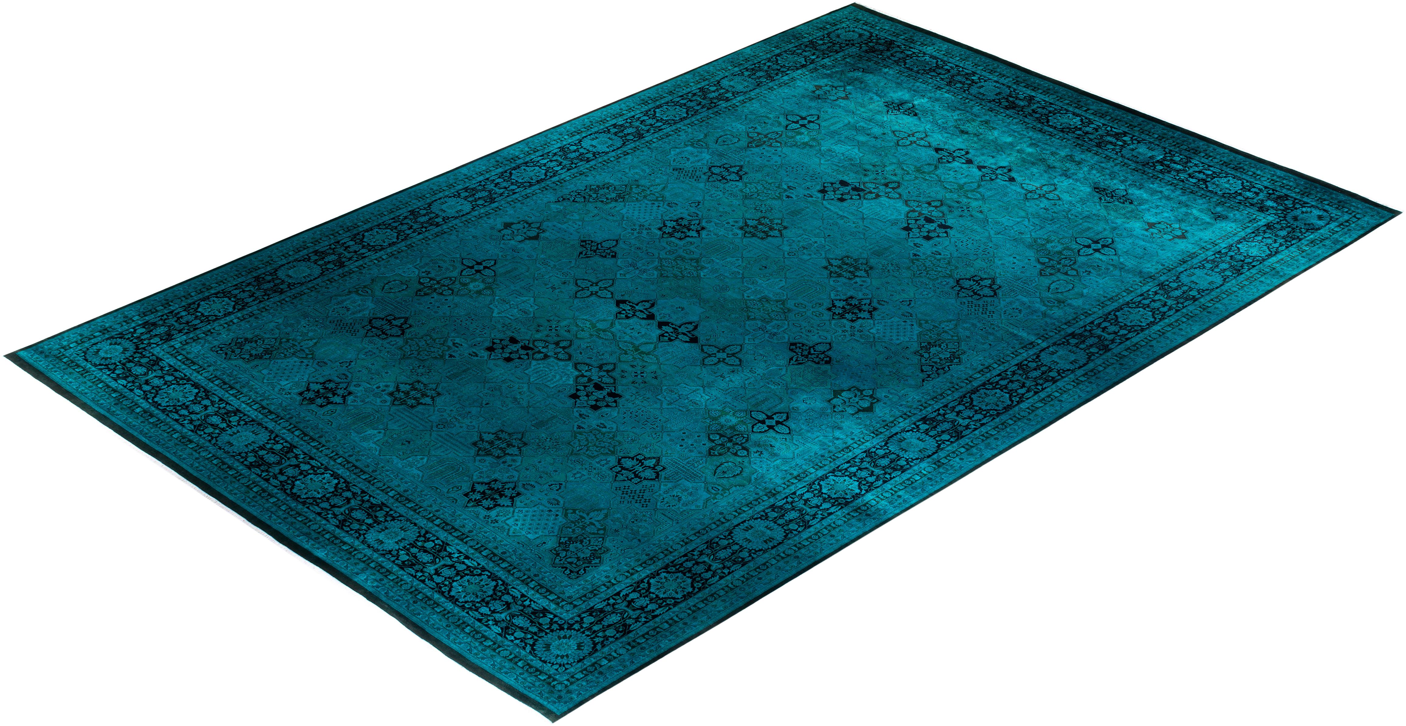 Tappeto contemporaneo in lana sovratinta annodata a mano di colore blu in vendita 2