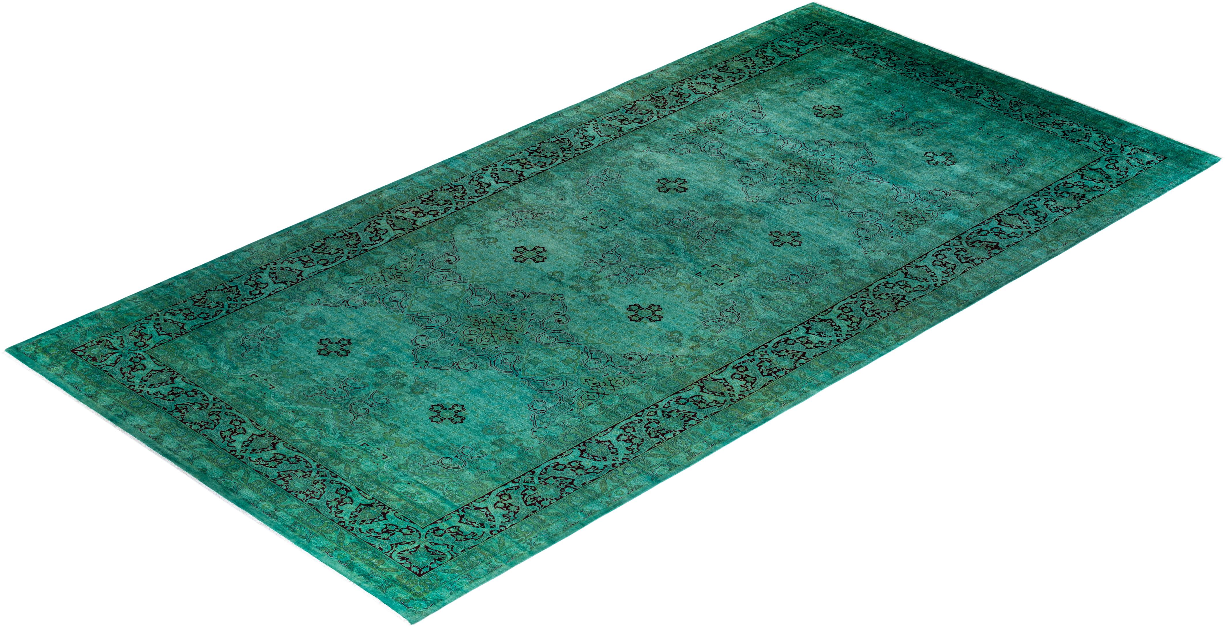 Contemporary Overdyed Hand Knotted Wool Blue Area Rug For Sale 4