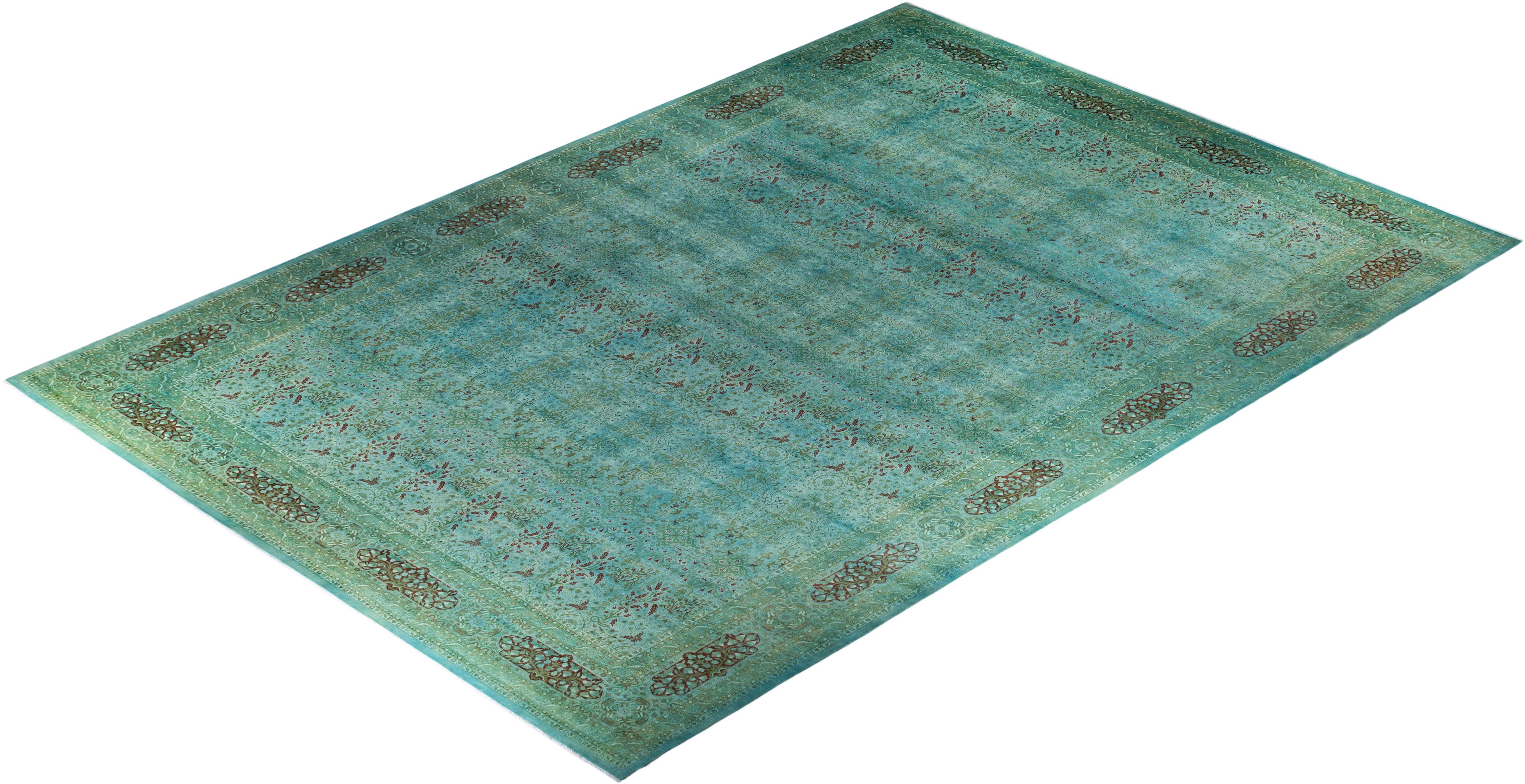 Contemporary Overdyed Hand Knotted Wool Blue Area Rug For Sale 4