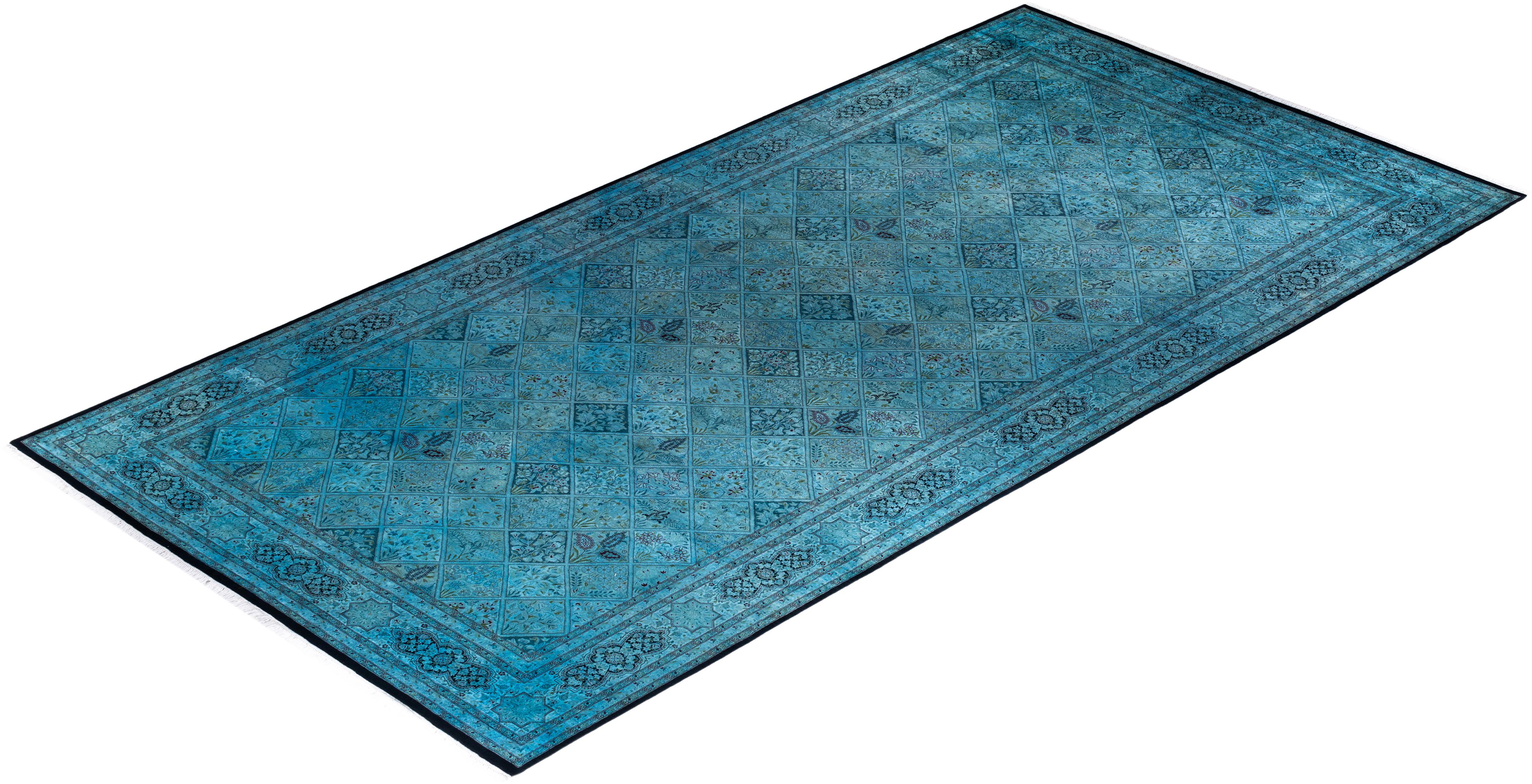 Contemporary Overdyed Hand Knotted Wool Blue Area Rug im Angebot 2
