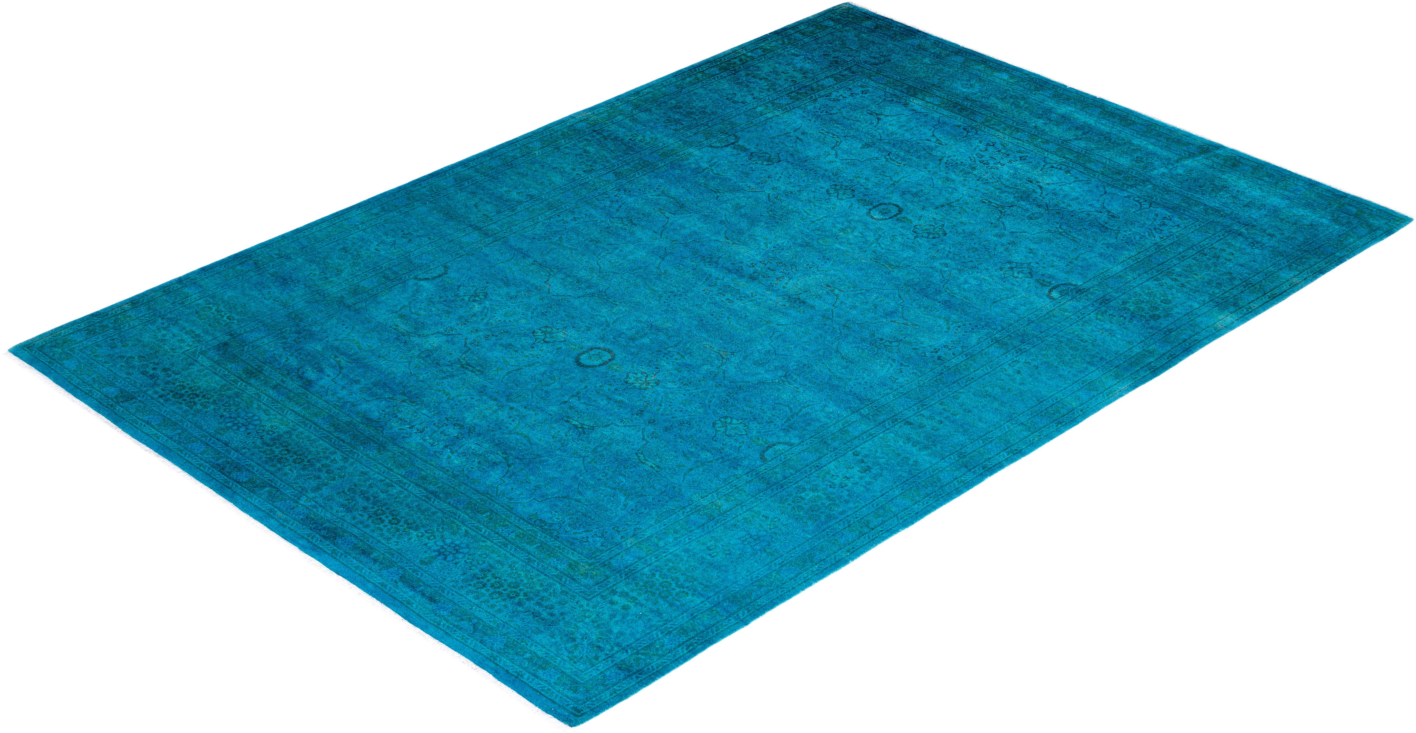 Tappeto contemporaneo in lana sovratinta annodata a mano di colore blu in vendita 2