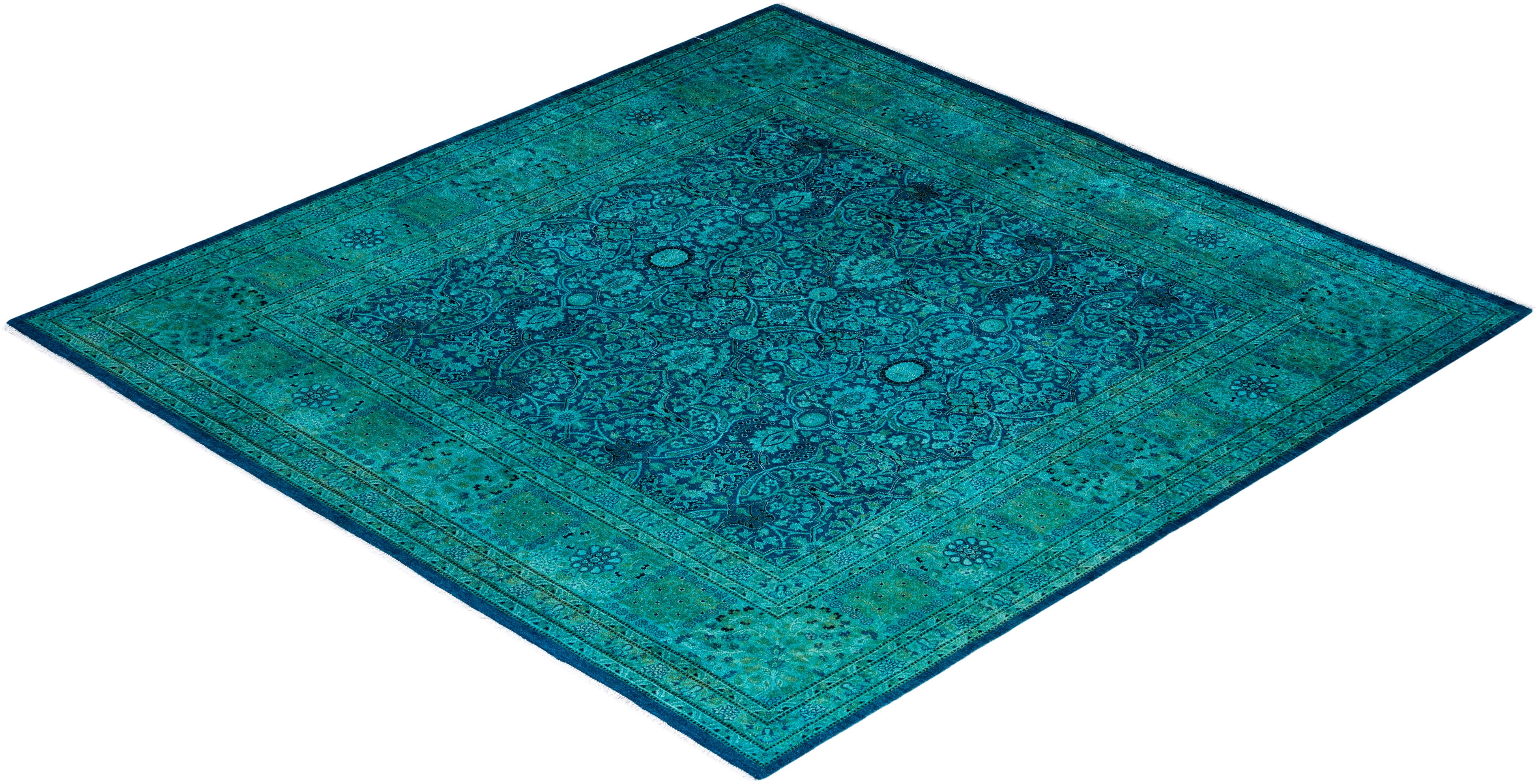 Alfombra de lana teñida a mano contemporánea azul en venta 2