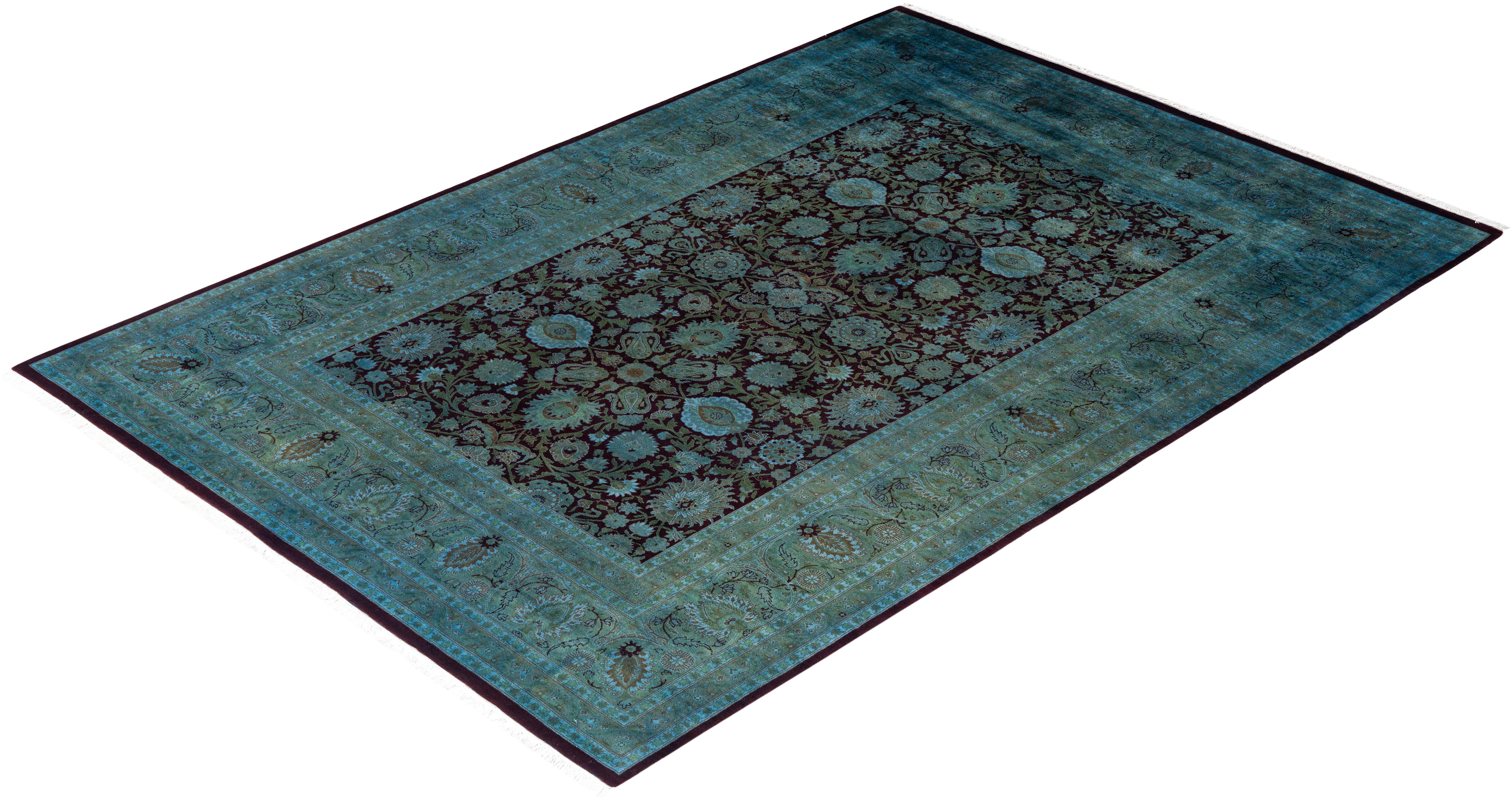 Contemporary Overdyed Hand Knotted Wool Blue Area Rug For Sale 4