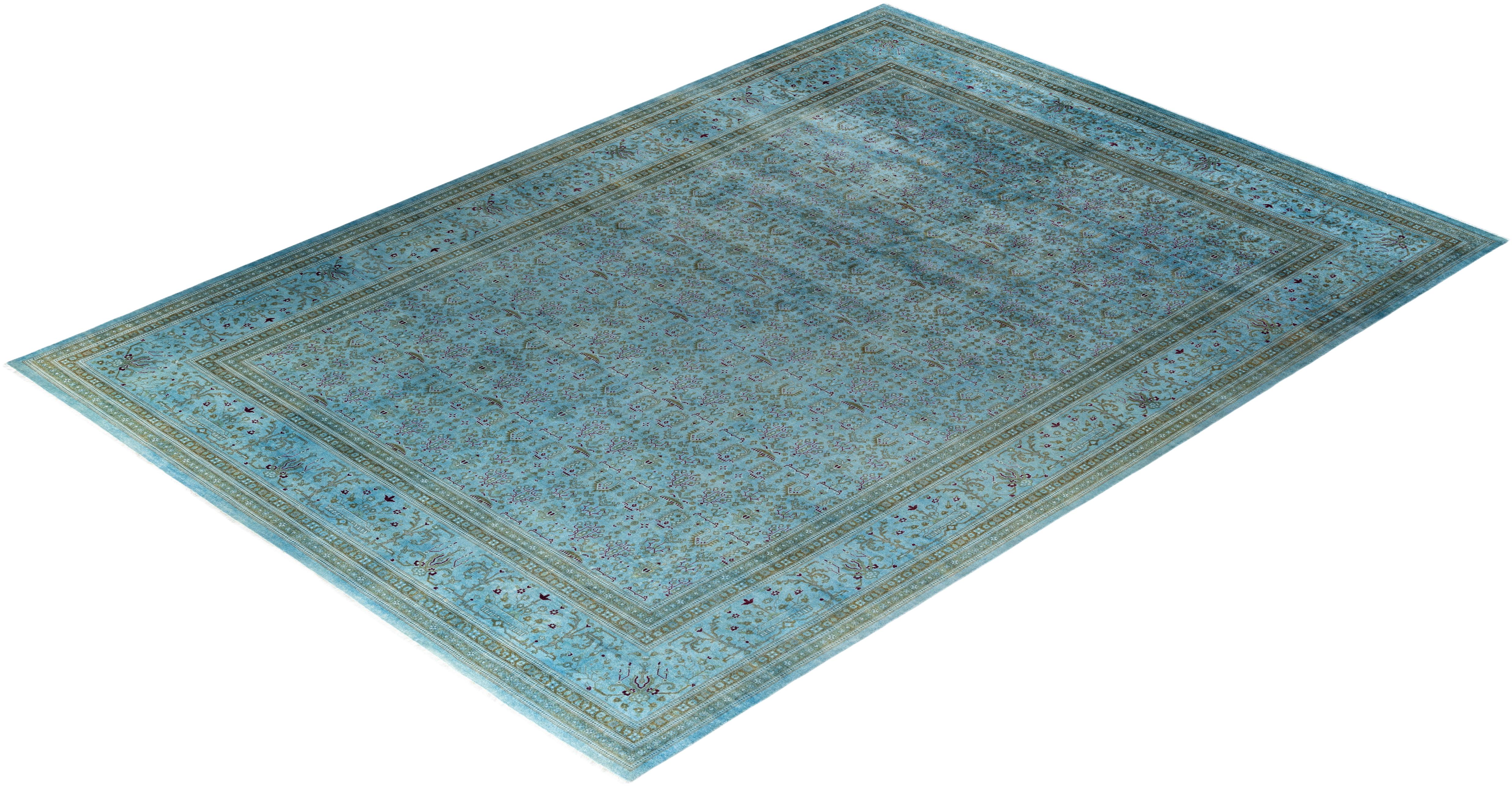 Tappeto contemporaneo in lana sovratinta annodata a mano di colore blu in vendita 2
