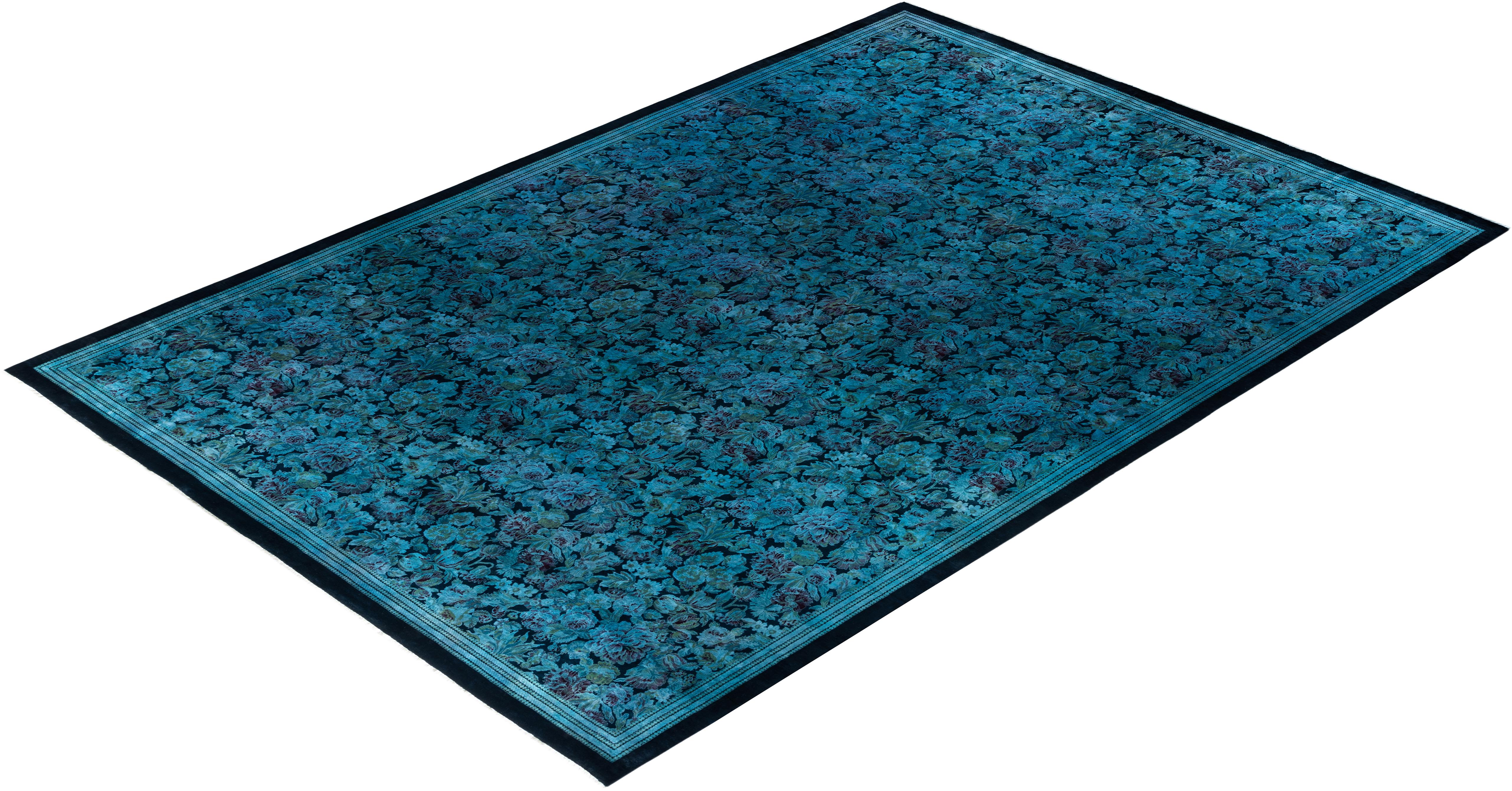 Alfombra de lana teñida a mano contemporánea azul en venta 2