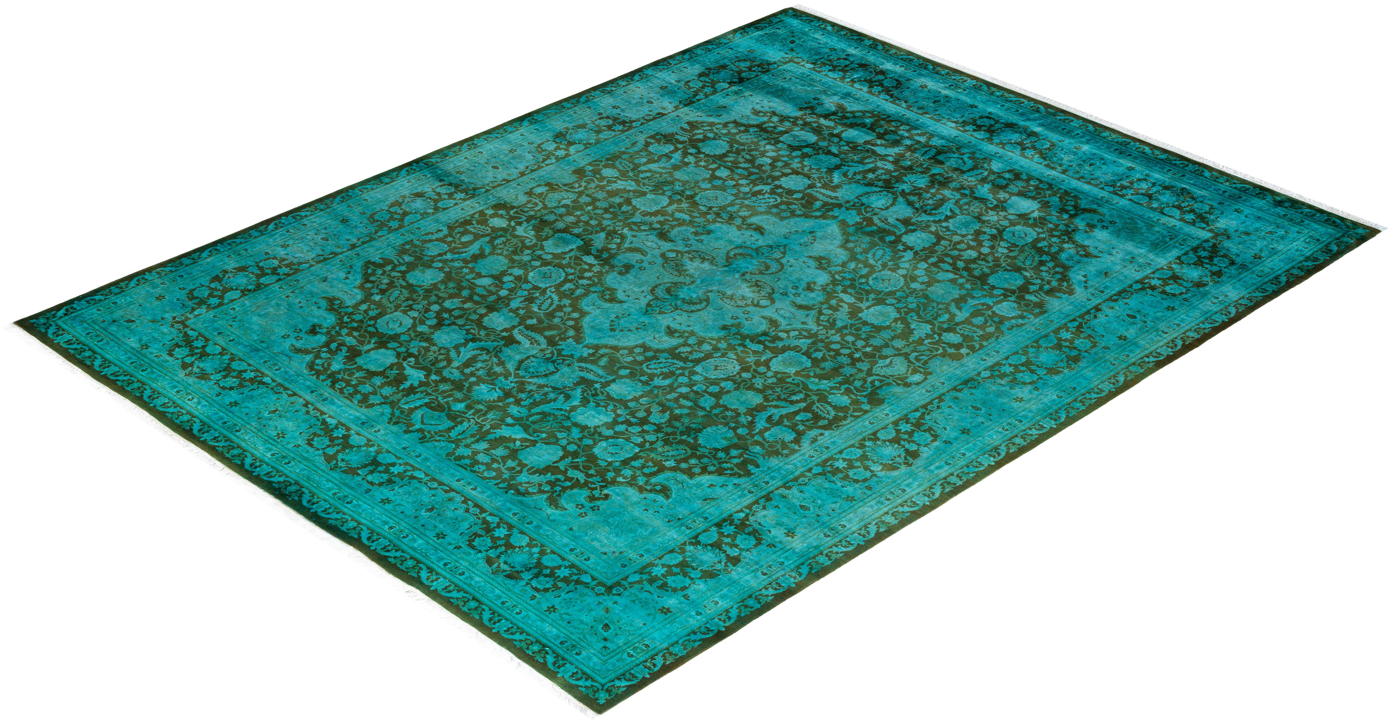 Contemporary Overdyed Hand Knotted Wool Blue Area Rug For Sale 4