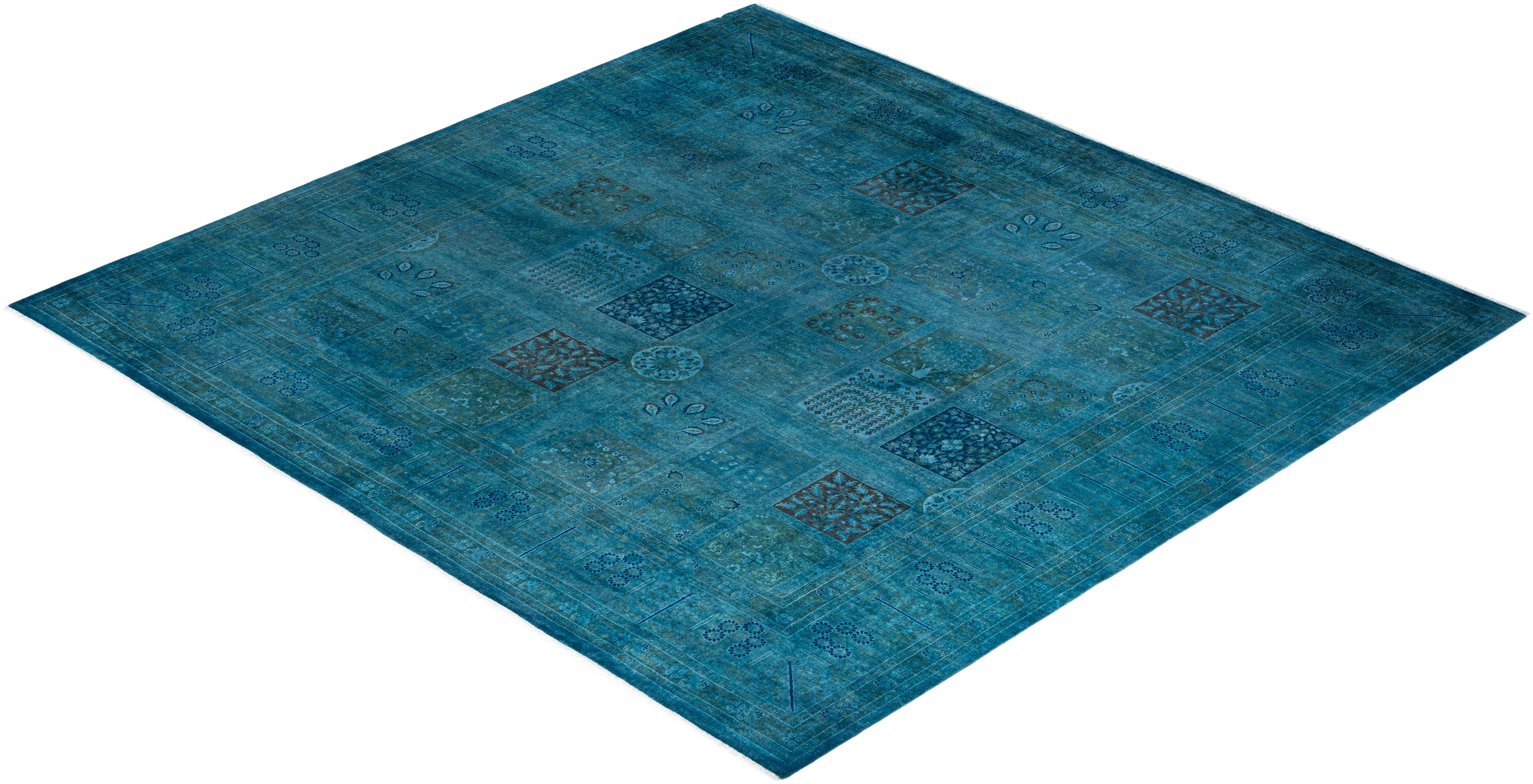Tappeto contemporaneo in lana sovratinta annodata a mano di colore blu in vendita 2