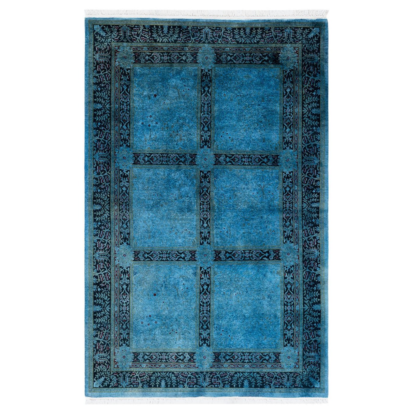 Tappeto contemporaneo in lana sovratinta annodata a mano di colore blu in vendita