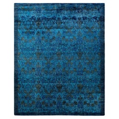 Tappeto contemporaneo in lana sovratinta annodata a mano di colore blu