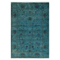Contemporary Overdyed Hand Knotted Wool Blue Area Rug
