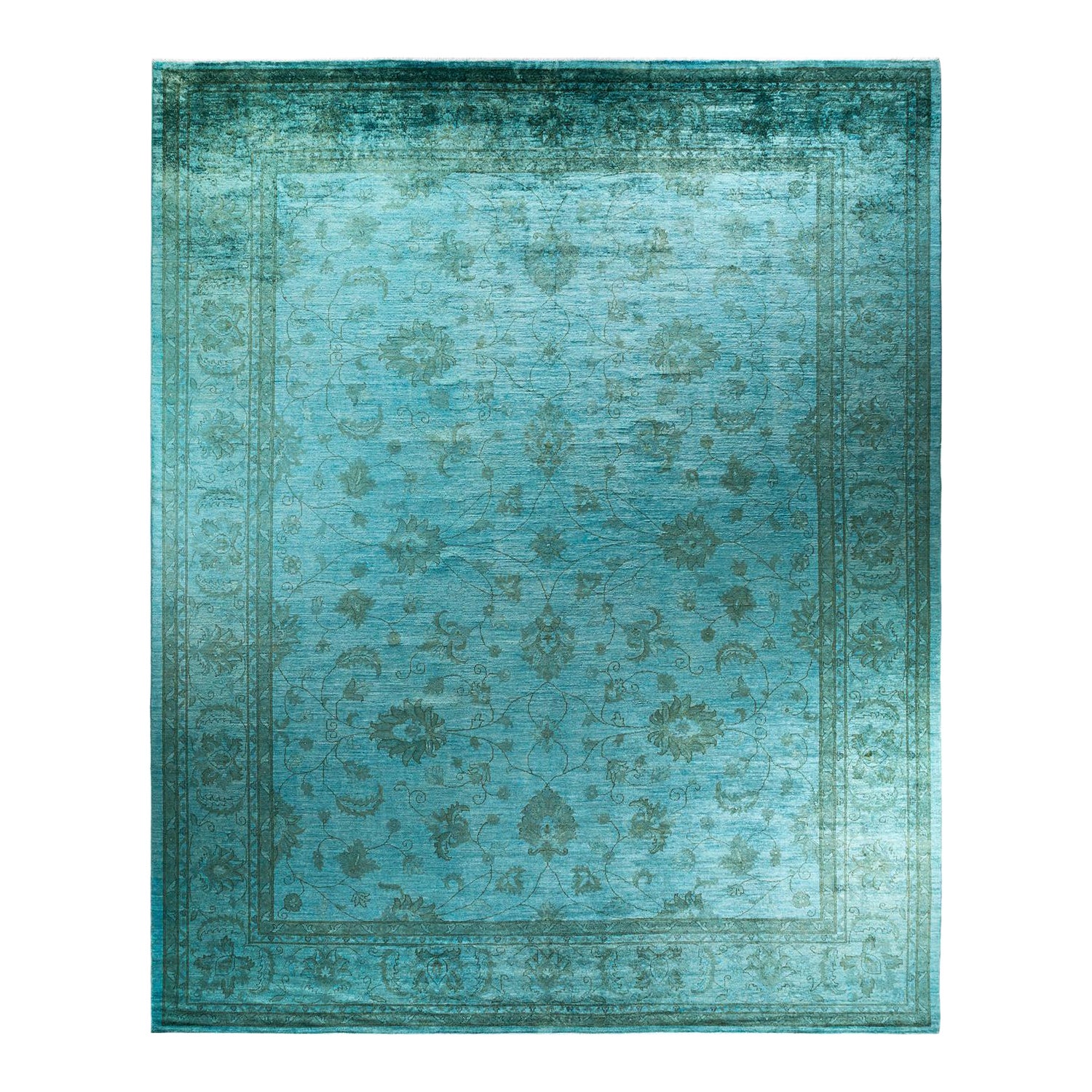 Tappeto contemporaneo in lana sovratinta annodata a mano di colore blu in vendita