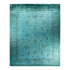 Contemporary Overdyed Hand Knotted Wool Blue Area Rug