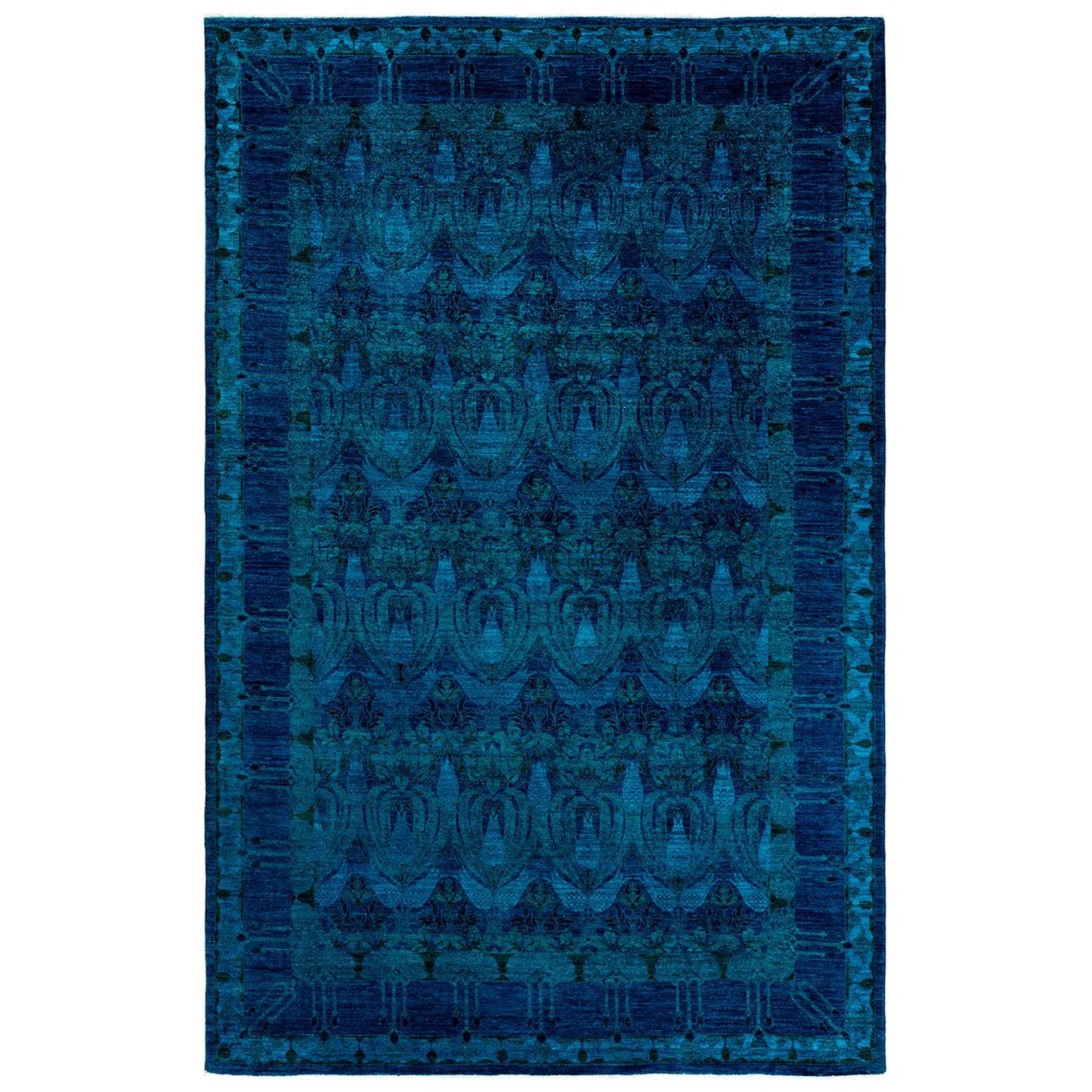 Contemporary Overdyed Hand Knotted Wool Blue Area Rug im Angebot