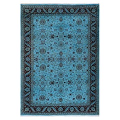 Contemporary Overdyed Hand Knotted Wool Blue Area Rug