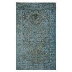 Contemporary Overdyed Hand Knotted Wool Blue Area Rug